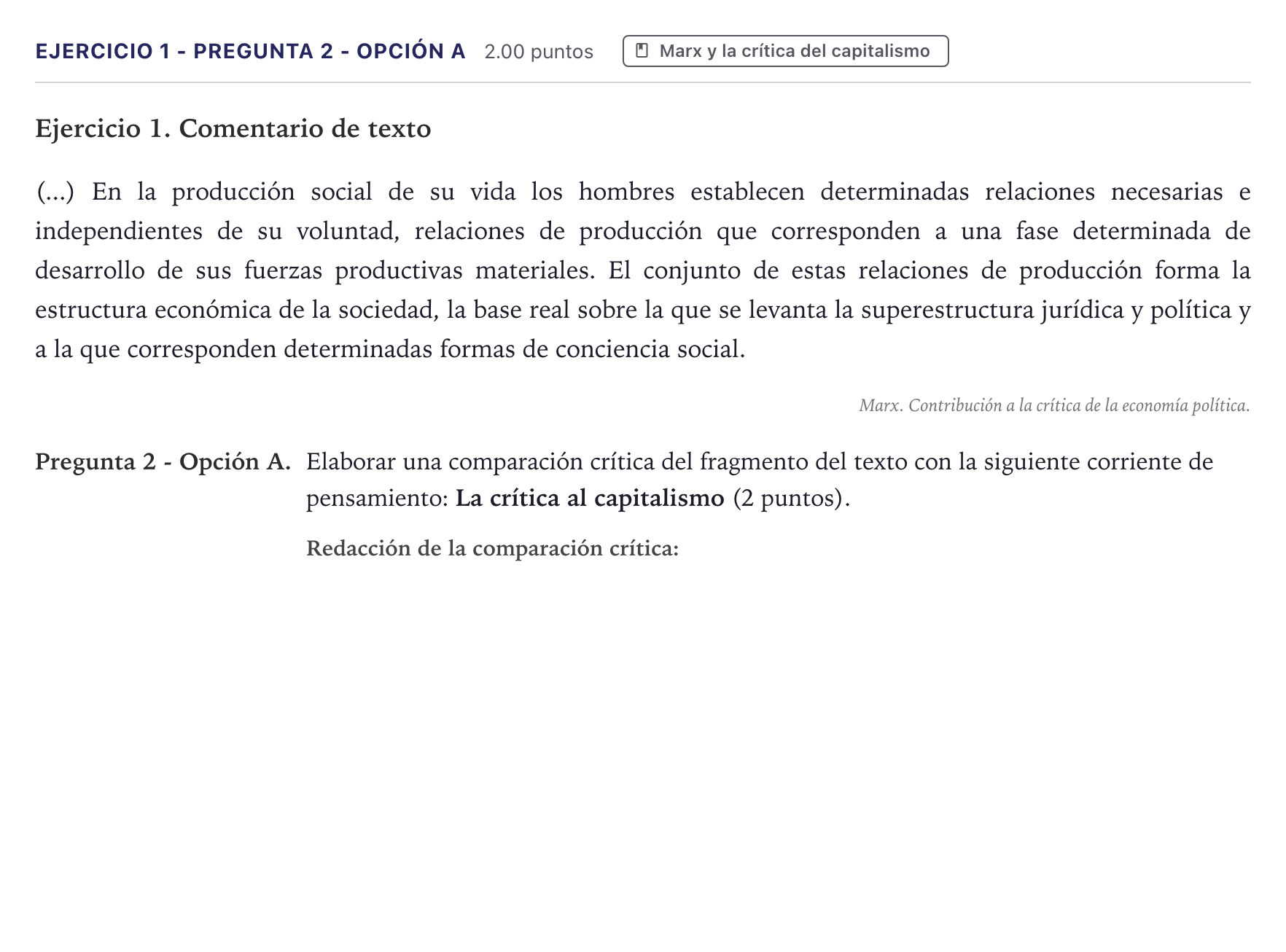 Enunciado: Ejercicio 1 - Pregunta 2 - Opción A · Historia de la Filosofía PAU Canarias Junio (Ciencias) 2026