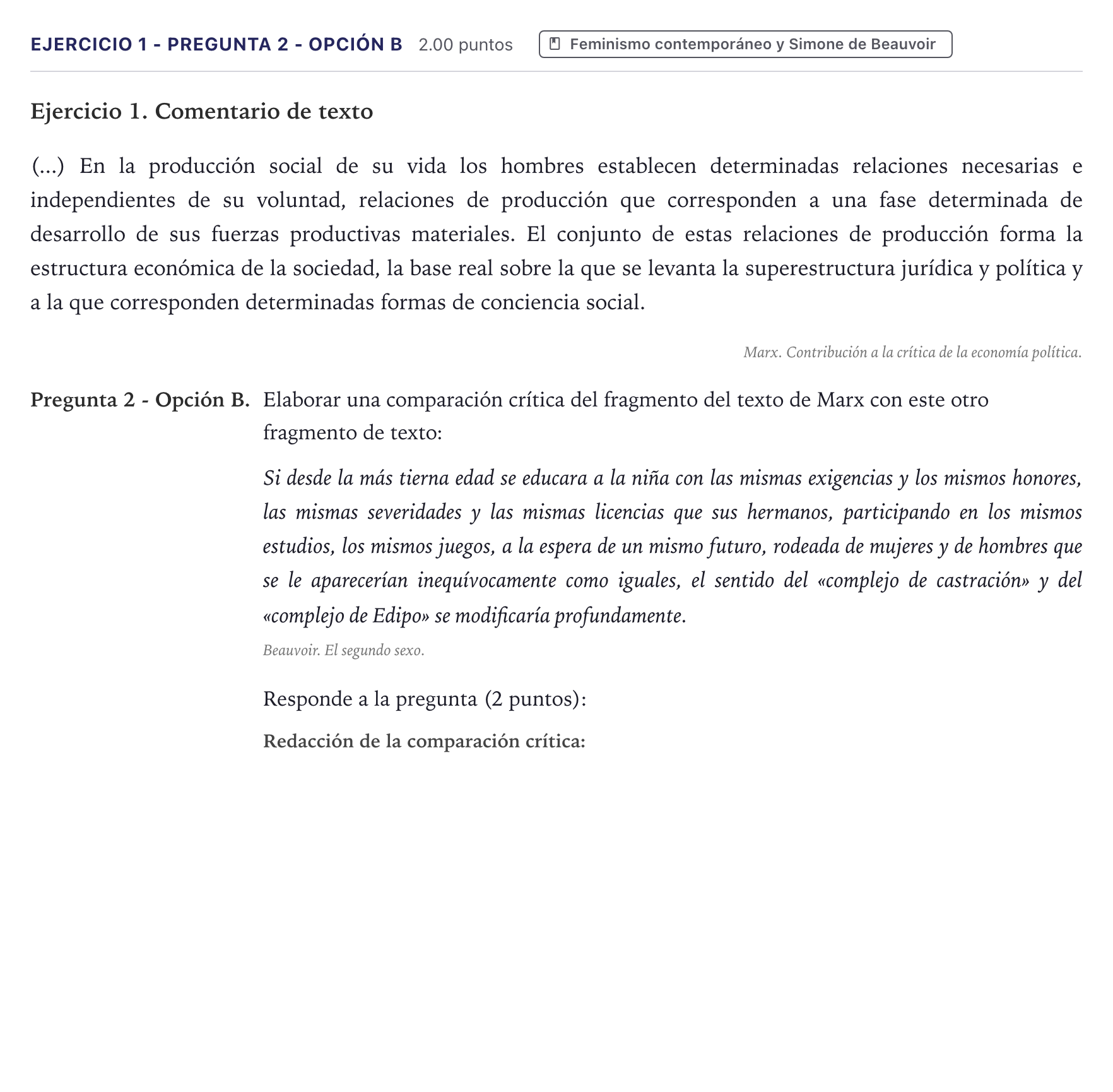 Enunciado: Ejercicio 1 - Pregunta 2 - Opción B · Historia de la Filosofía PAU Canarias Junio (Ciencias) 2026