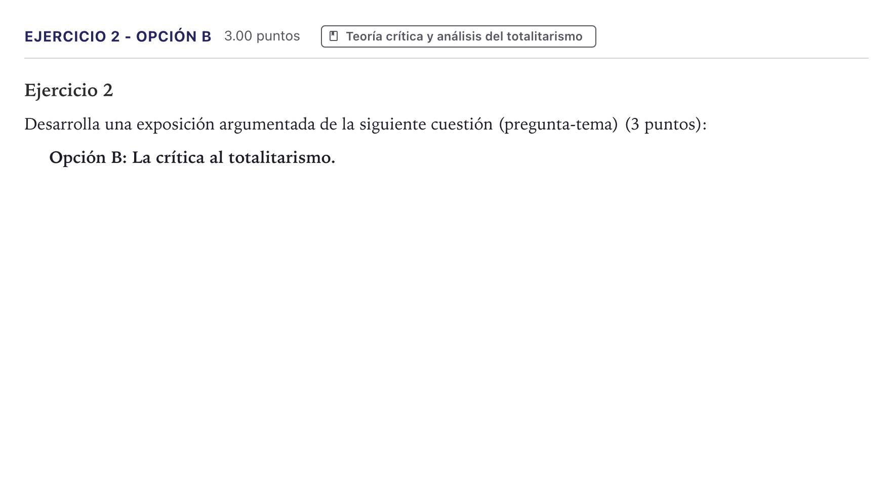 Enunciado: Ejercicio 2 - Opción B · Historia de la Filosofía PAU Canarias Junio (Ciencias) 2026