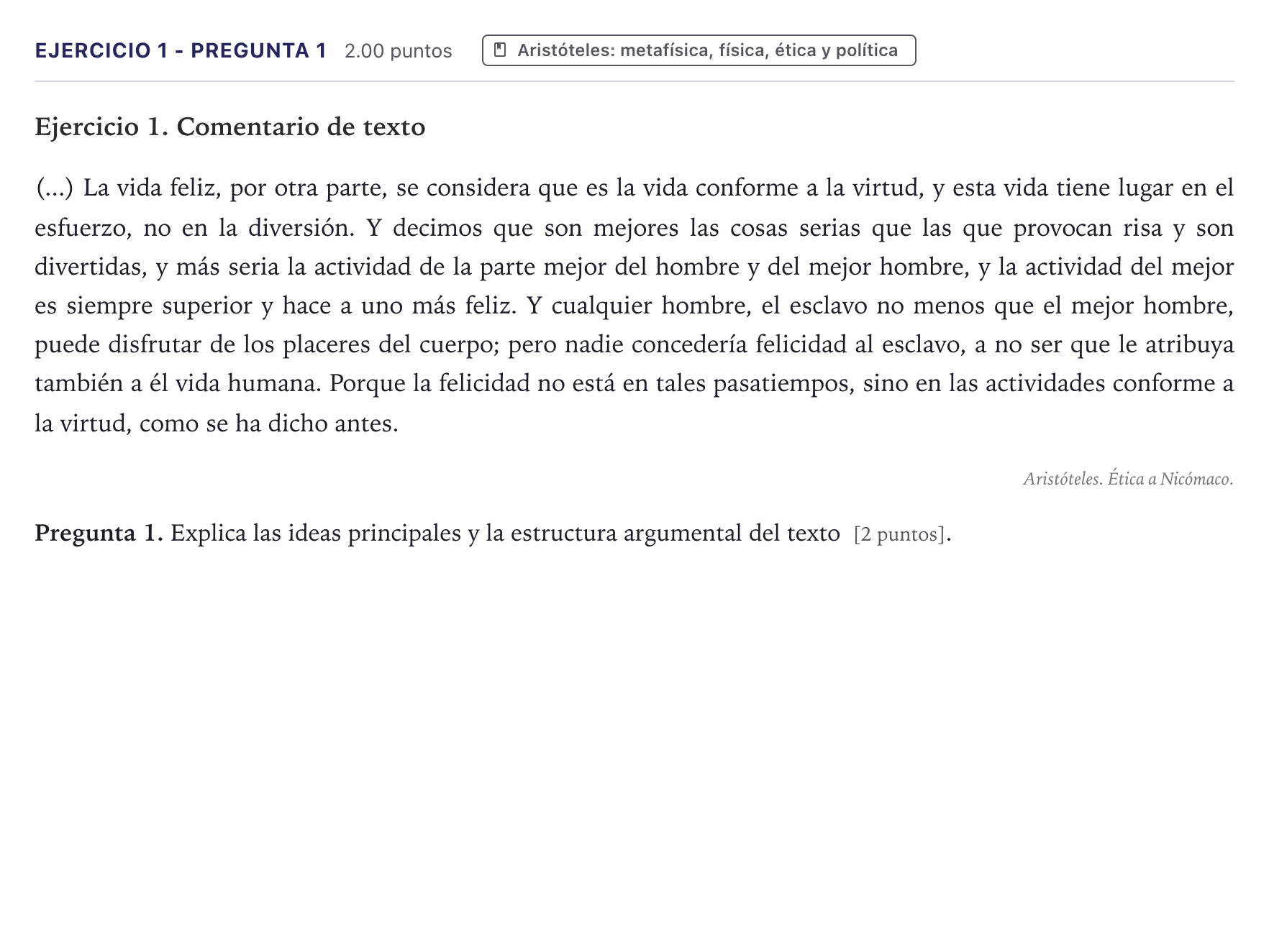 Enunciado: Ejercicio 1 - Pregunta 1 · Historia de la Filosofía PAU Canarias Junio (Humanidades) 2026