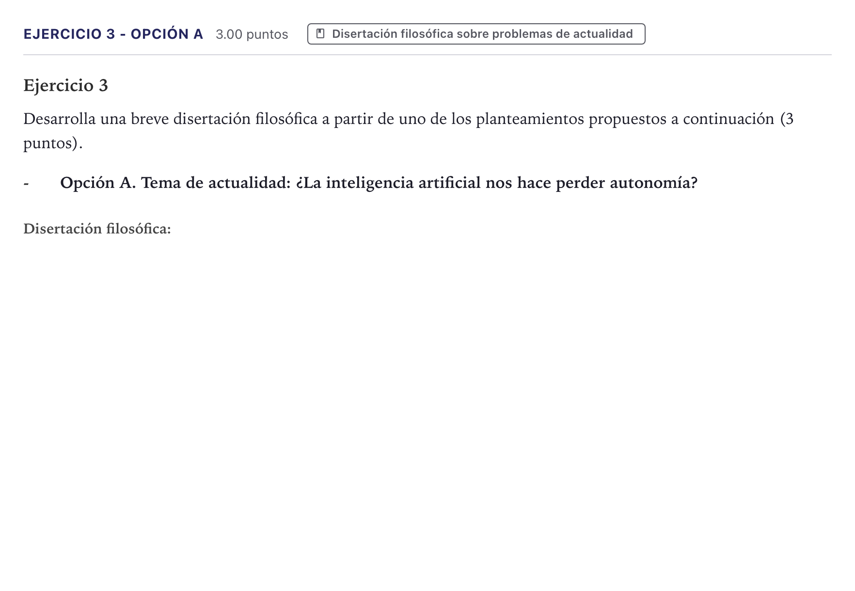 Enunciado: Ejercicio 3 - Opción A · Historia de la Filosofía PAU Canarias Junio (Humanidades) 2026