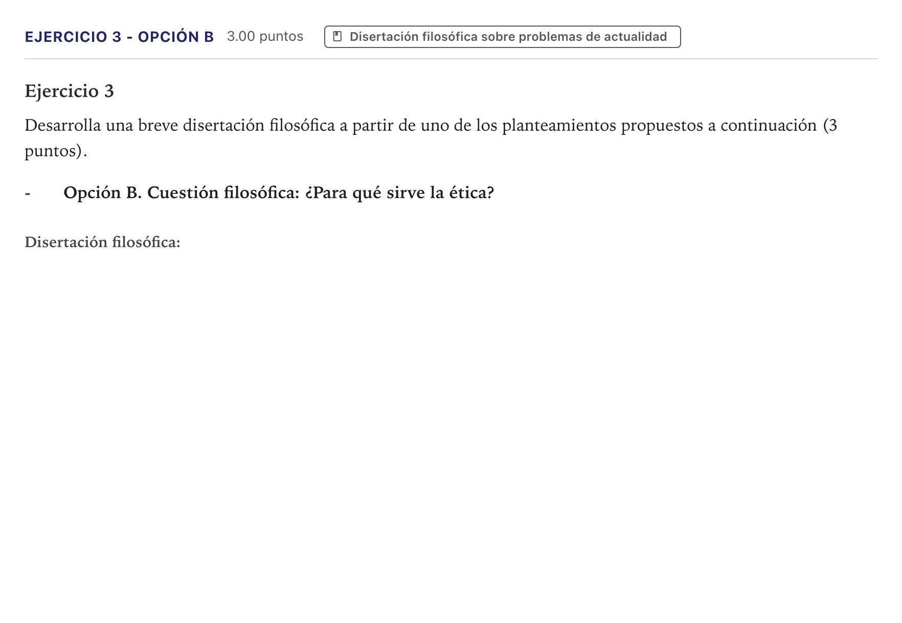 Enunciado: Ejercicio 3 - Opción B · Historia de la Filosofía PAU Canarias Junio (Humanidades) 2026