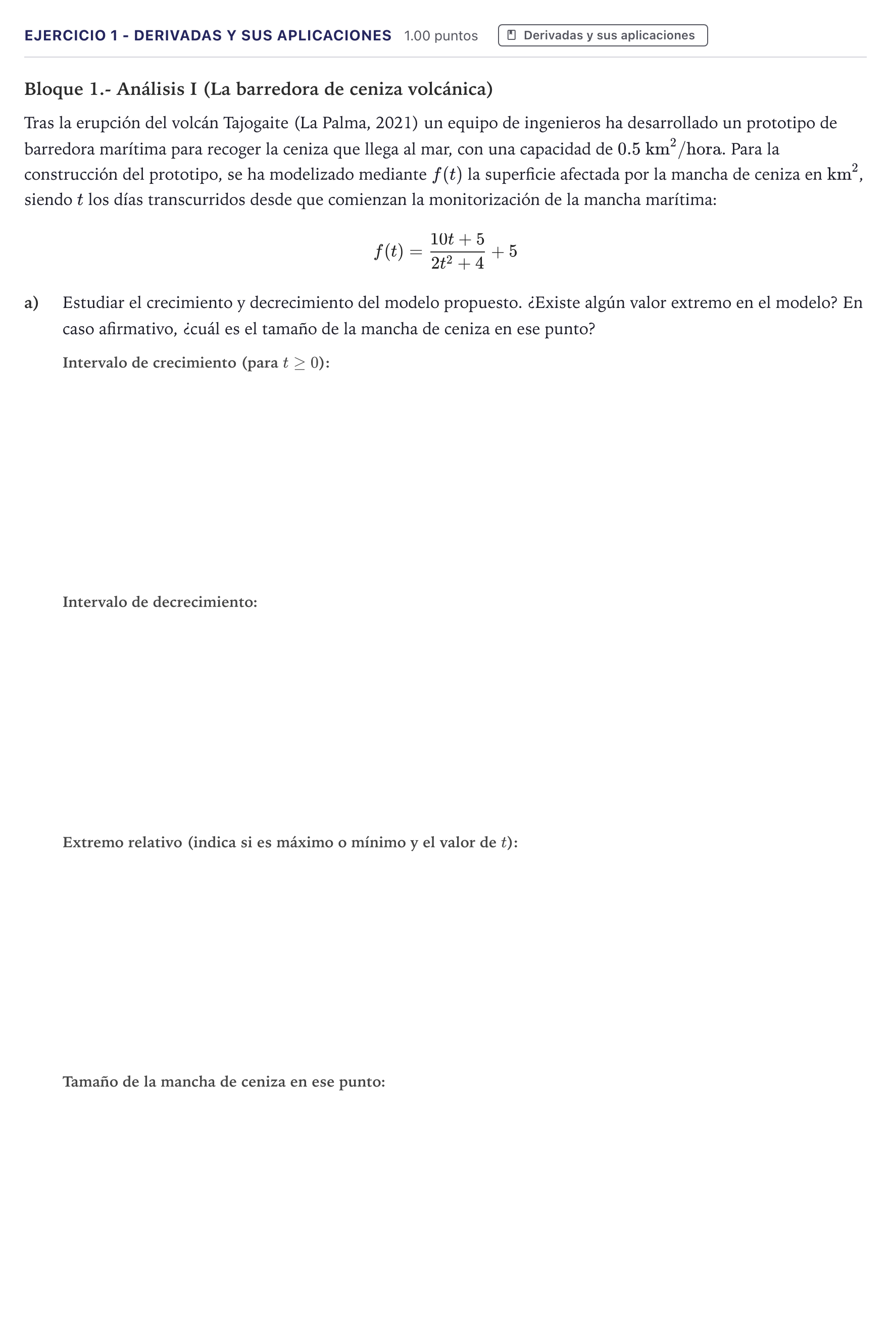 Enunciado: Ejercicio 1 - Derivadas y sus aplicaciones · Matemáticas II PAU Canarias Junio 2026