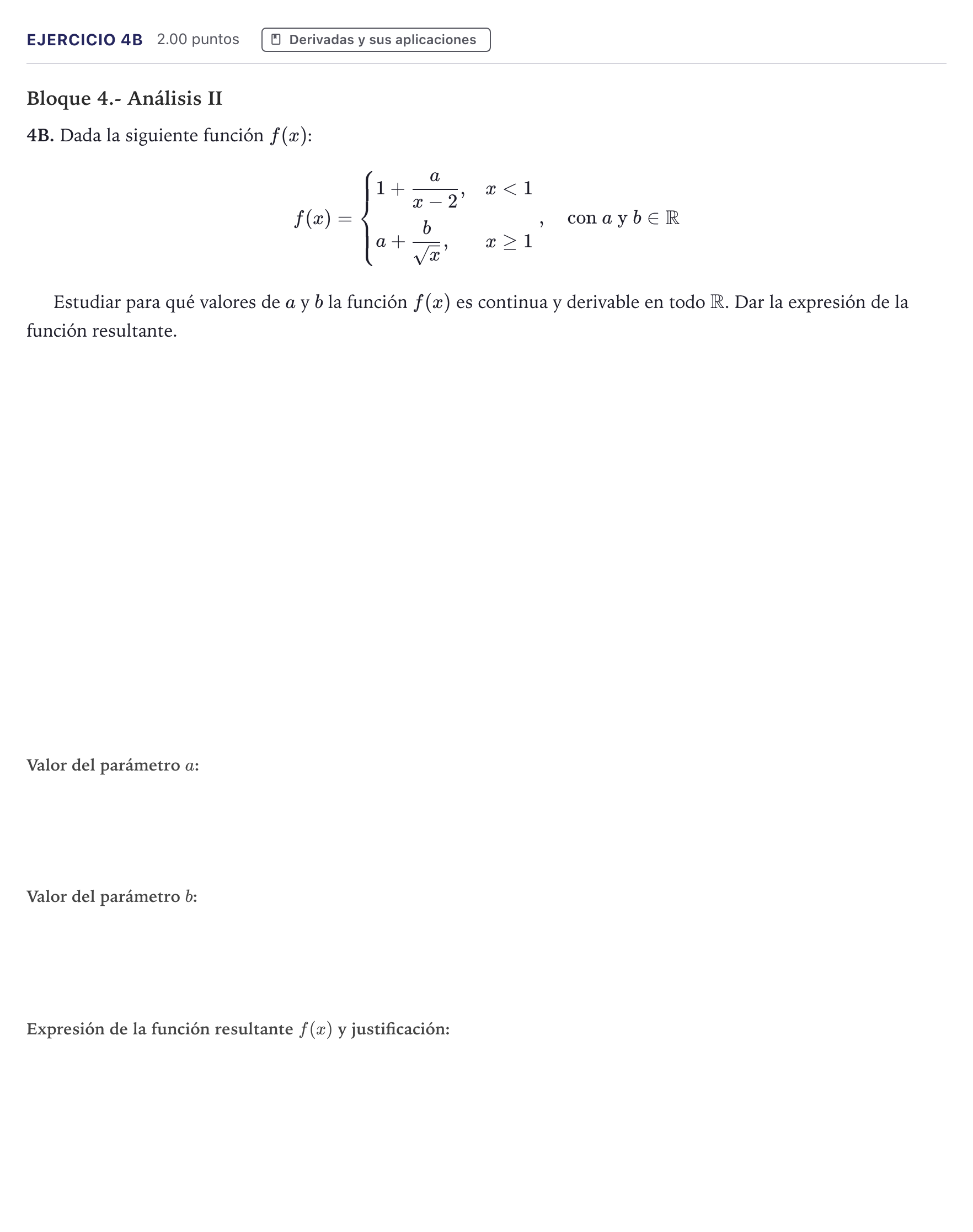 Enunciado: Ejercicio 4B · Matemáticas II PAU Canarias Junio 2026