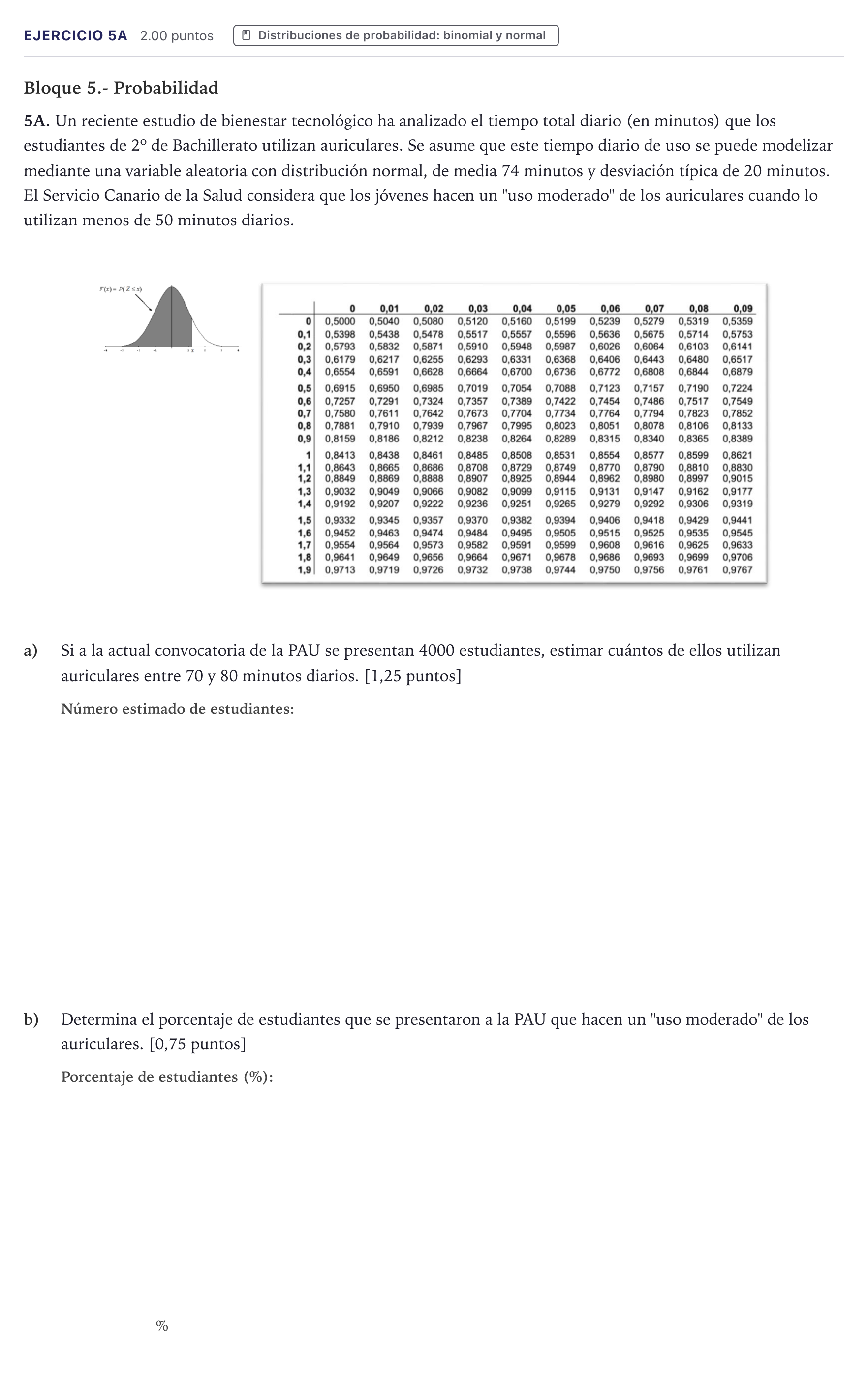 Enunciado: Ejercicio 5A · Matemáticas II PAU Canarias Junio 2026