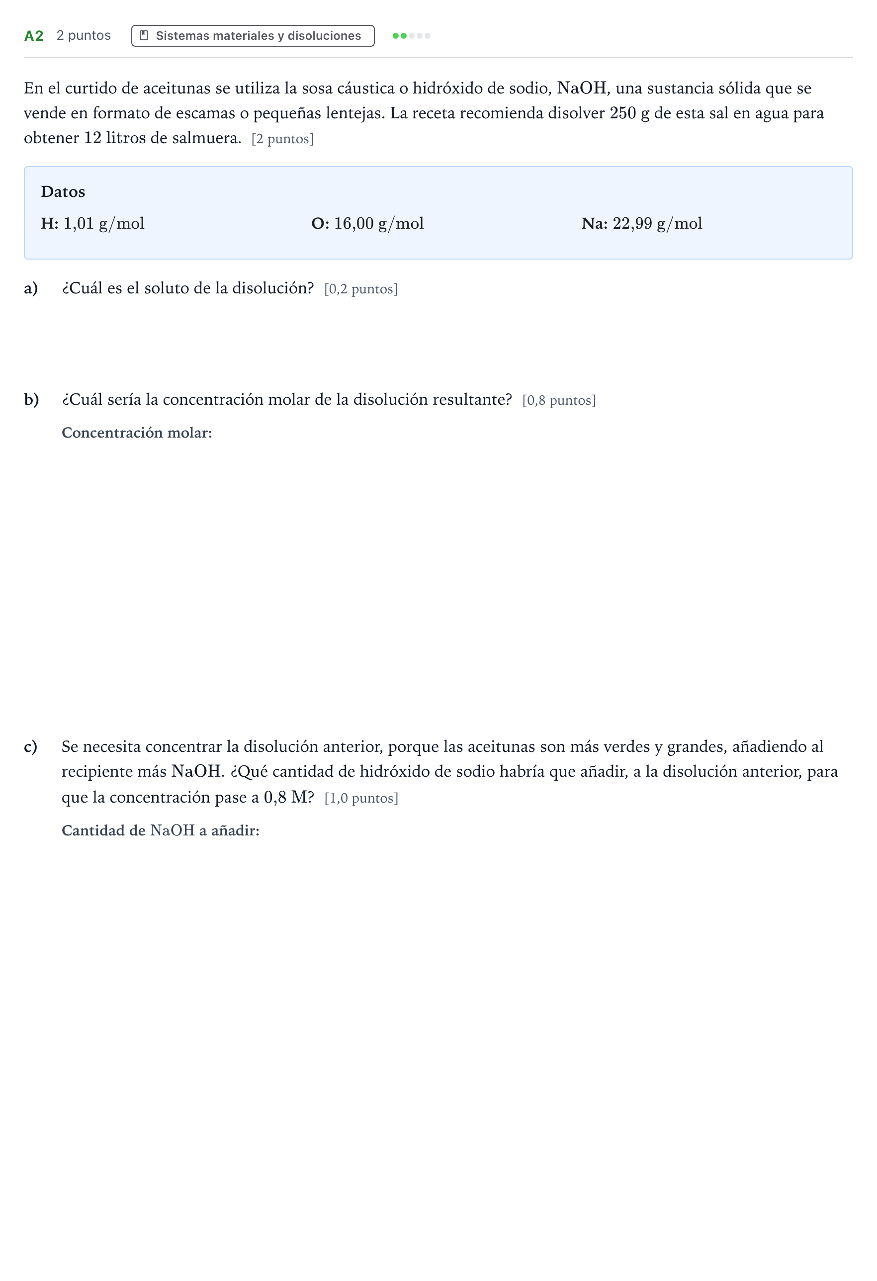 Enunciado: Ejercicio A2 · Ciencias Generales PAU Canarias Junio (Ciencias) 2026