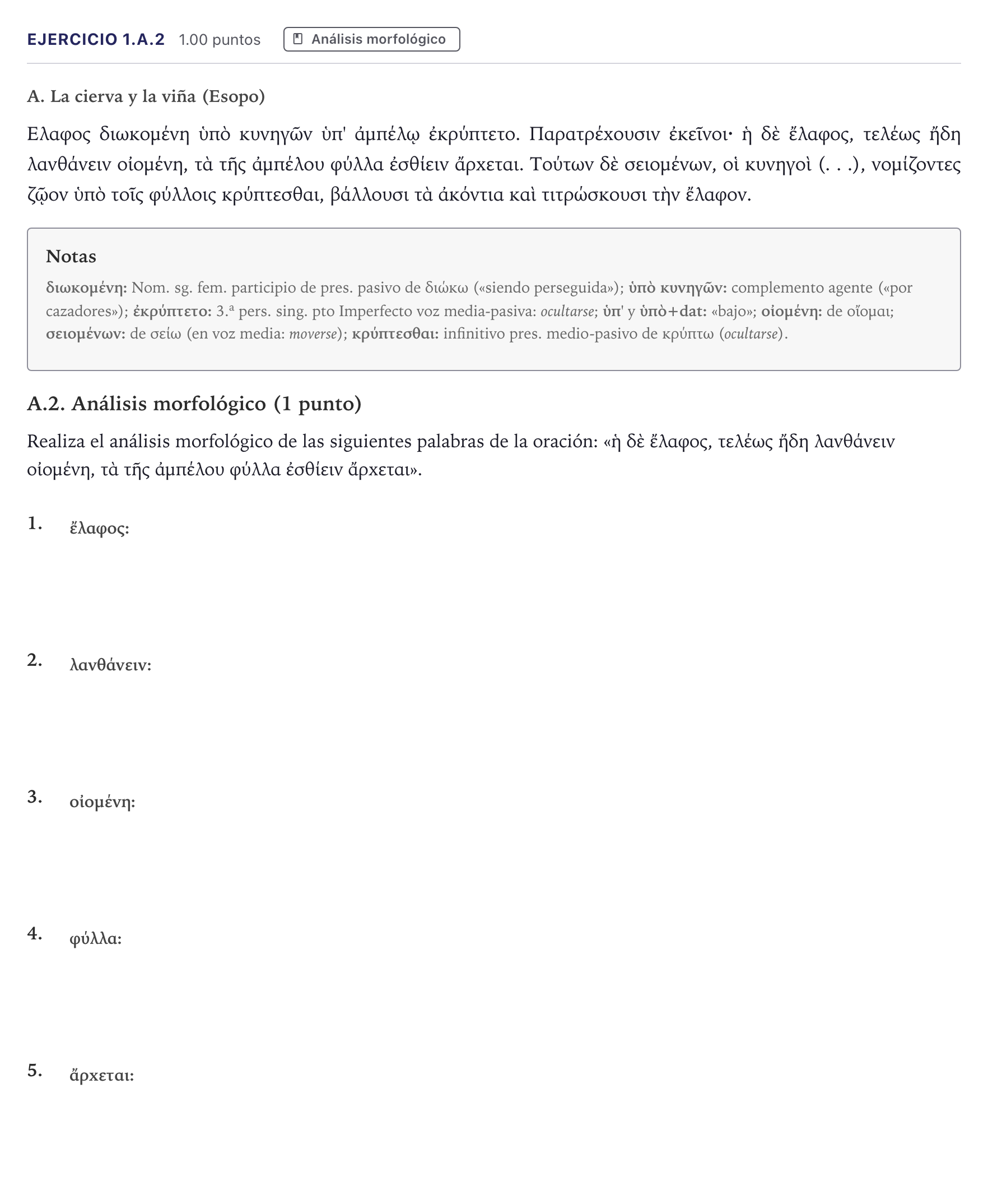 Enunciado: Ejercicio 1.A.2 · Griego II PAU Canarias Junio 2026