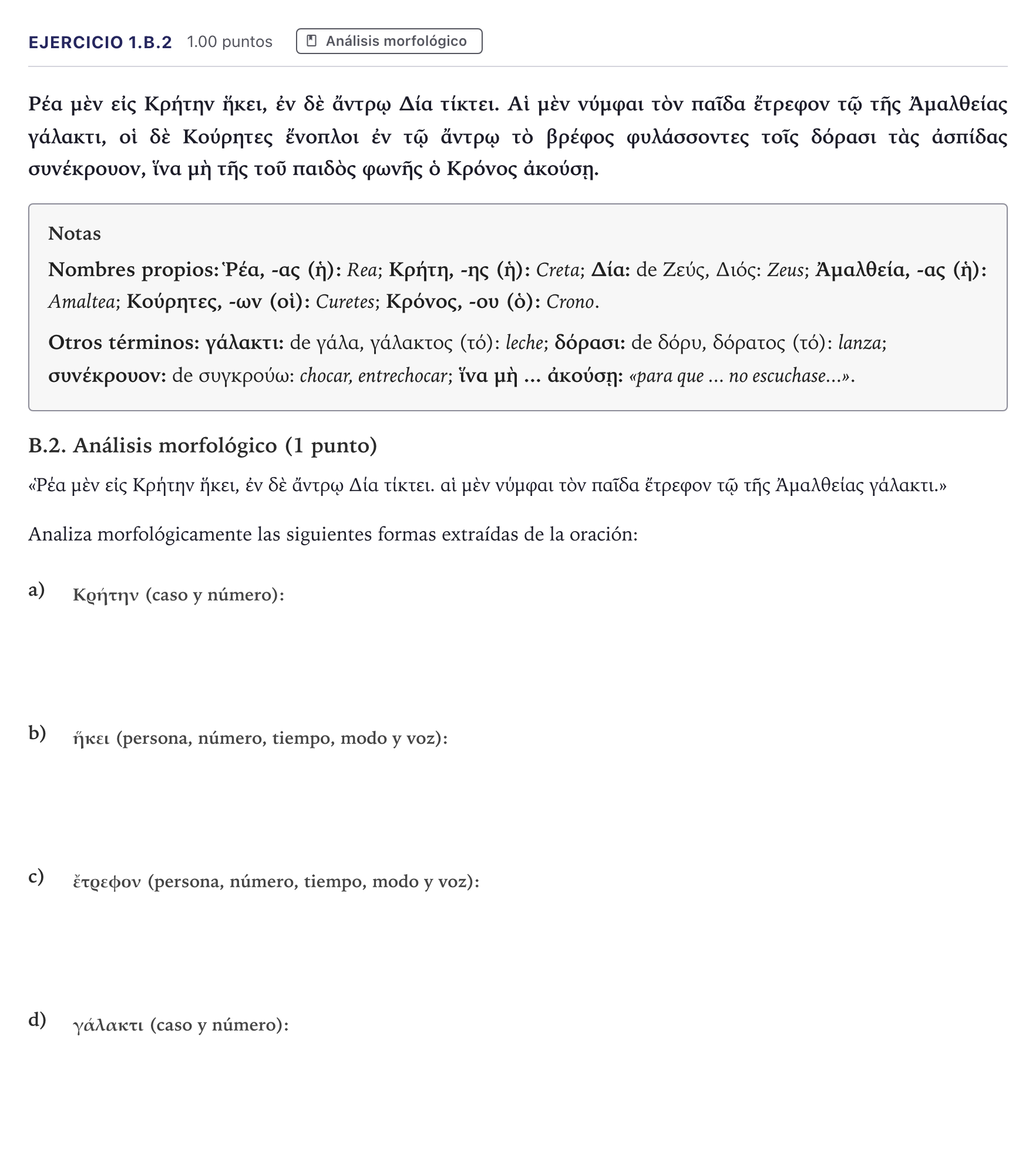 Enunciado: Ejercicio 1.B.2 · Griego II PAU Canarias Junio 2026