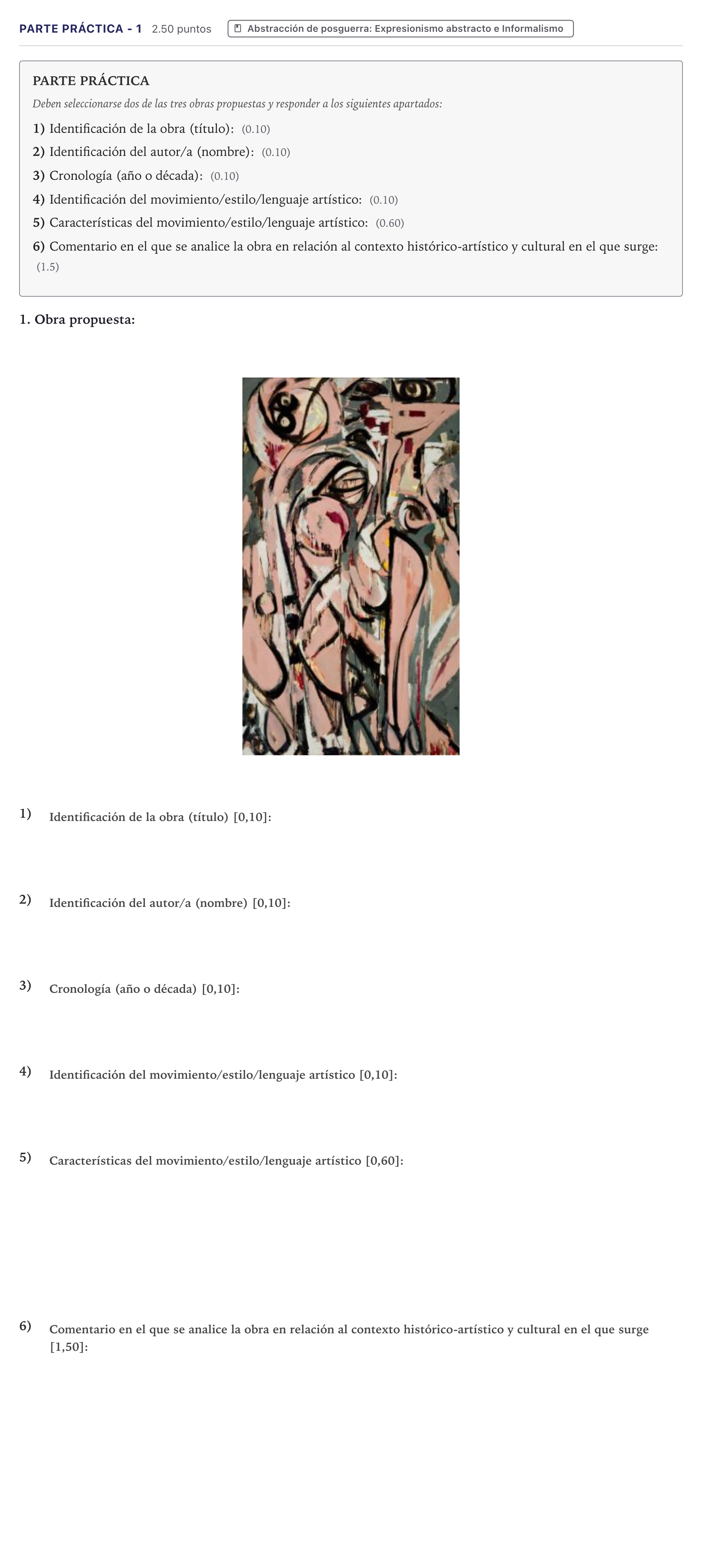 Enunciado: Ejercicio Parte Práctica - 1 · Movimientos Culturales y Artísticos PAU Canarias Junio 2026