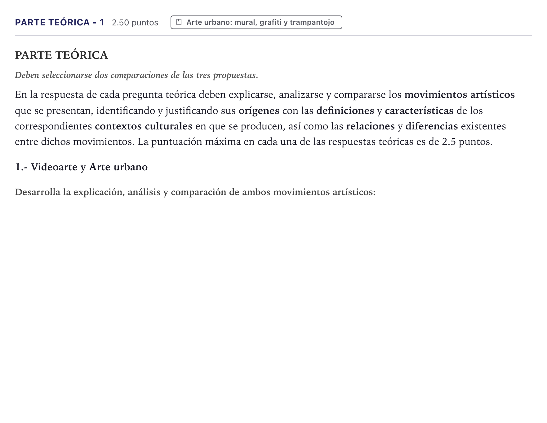 Enunciado: Ejercicio Parte Teórica - 1 · Movimientos Culturales y Artísticos PAU Canarias Junio 2026