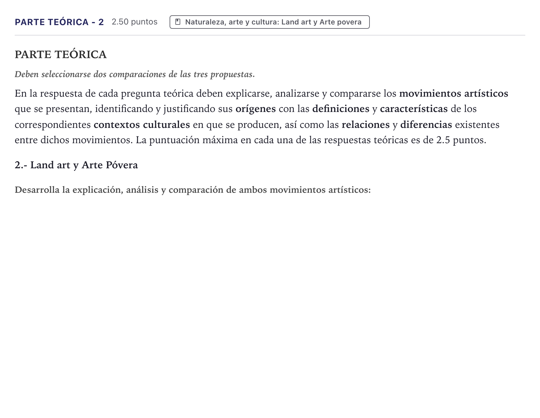 Enunciado: Ejercicio Parte Teórica - 2 · Movimientos Culturales y Artísticos PAU Canarias Junio 2026