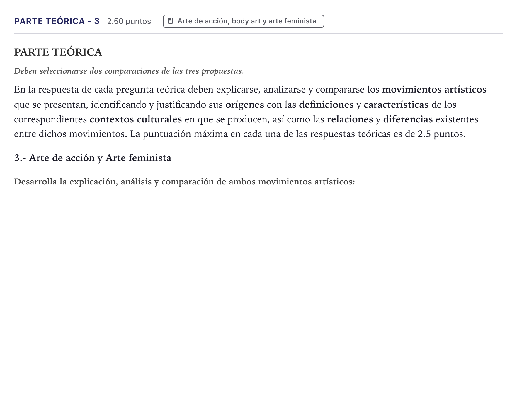 Enunciado: Ejercicio Parte Teórica - 3 · Movimientos Culturales y Artísticos PAU Canarias Junio 2026