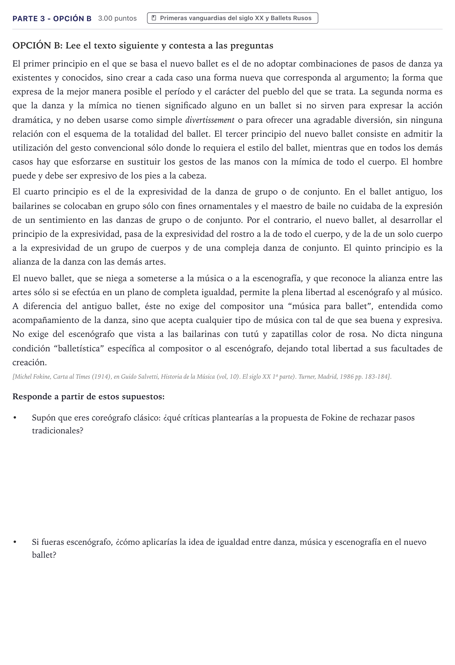 Enunciado: Ejercicio Parte 3 - Opción B · Historia de la Música y la Danza PAU Canarias Junio 2026