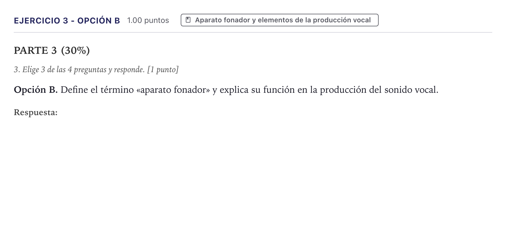 Enunciado: Ejercicio 3 - Opción B · Coro y Técnica Vocal II PAU Canarias Junio 2026