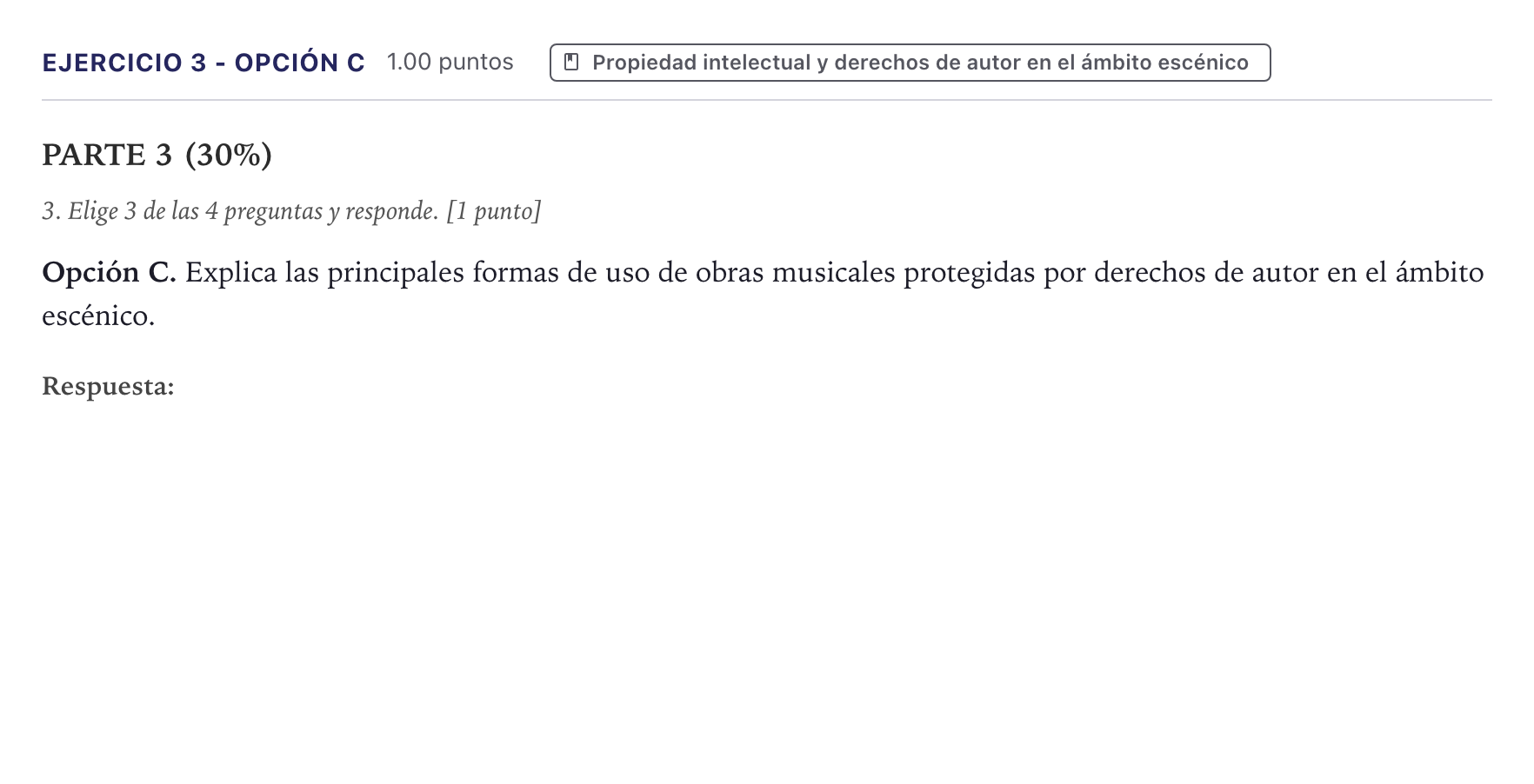Enunciado: Ejercicio 3 - Opción C · Coro y Técnica Vocal II PAU Canarias Junio 2026