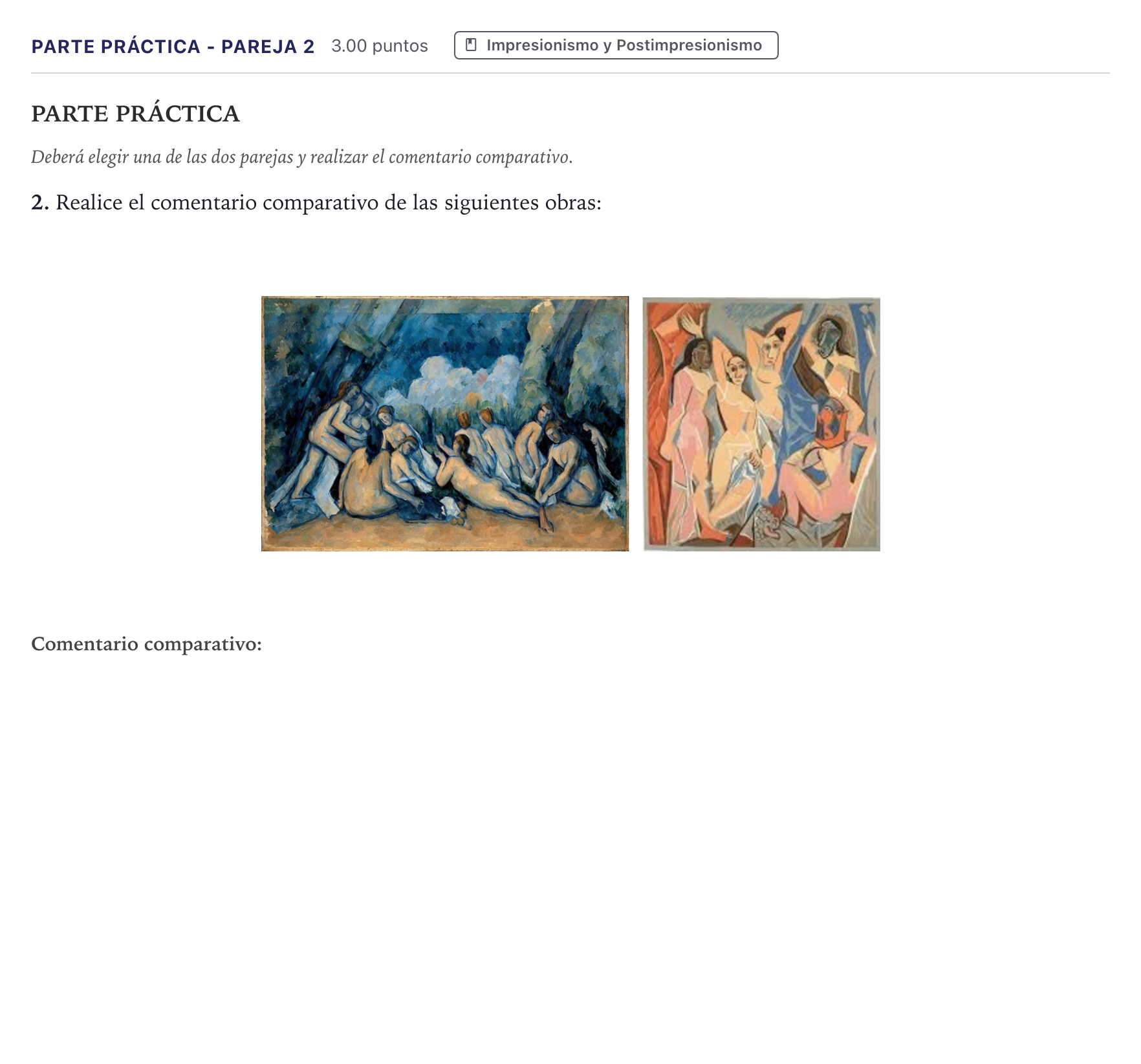 Enunciado: Ejercicio Parte Práctica - Pareja 2 · Fundamentos Artísticos PAU Canarias Junio 2026