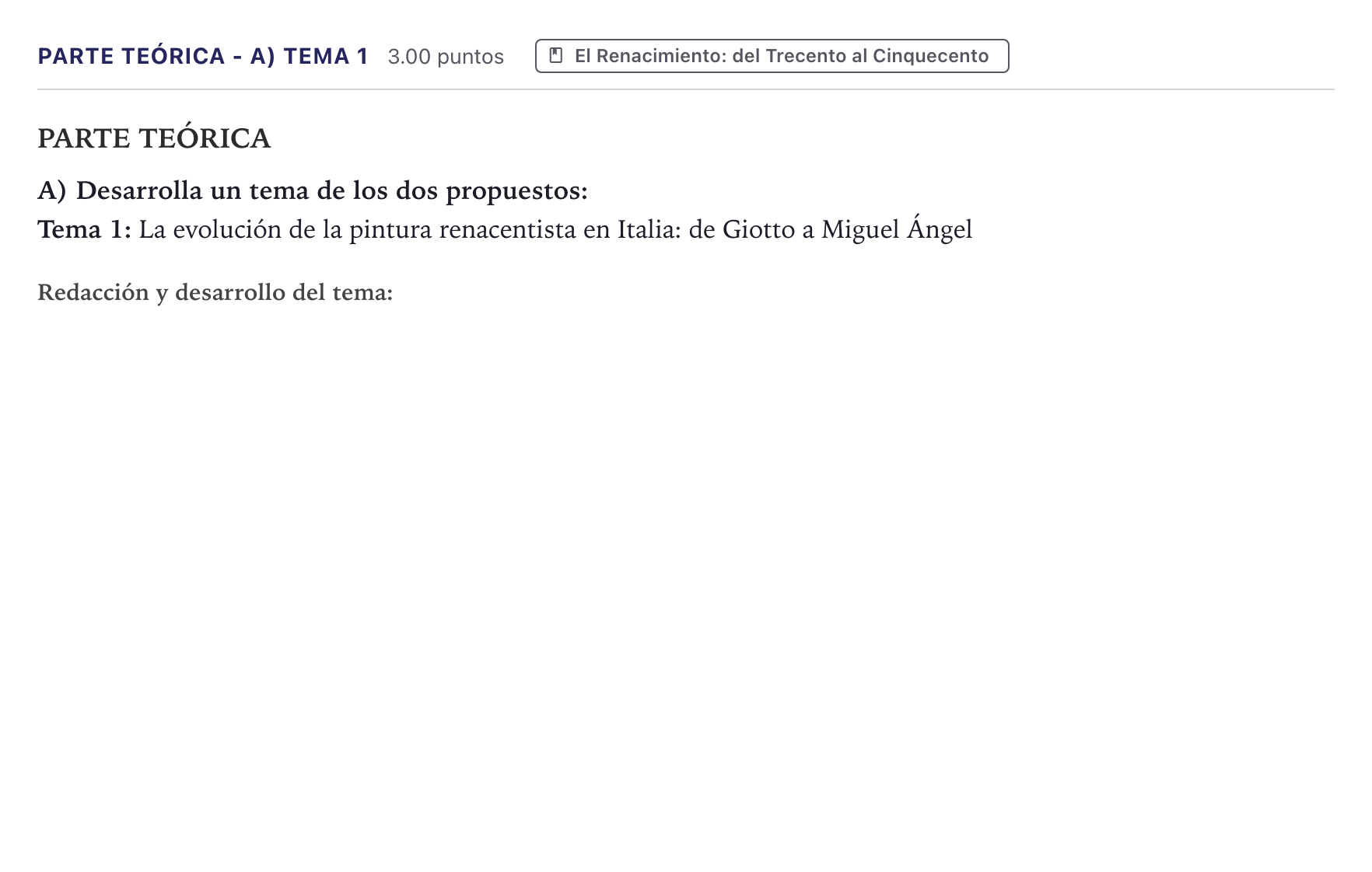 Enunciado: Ejercicio Parte Teórica - A) Tema 1 · Fundamentos Artísticos PAU Canarias Junio 2026