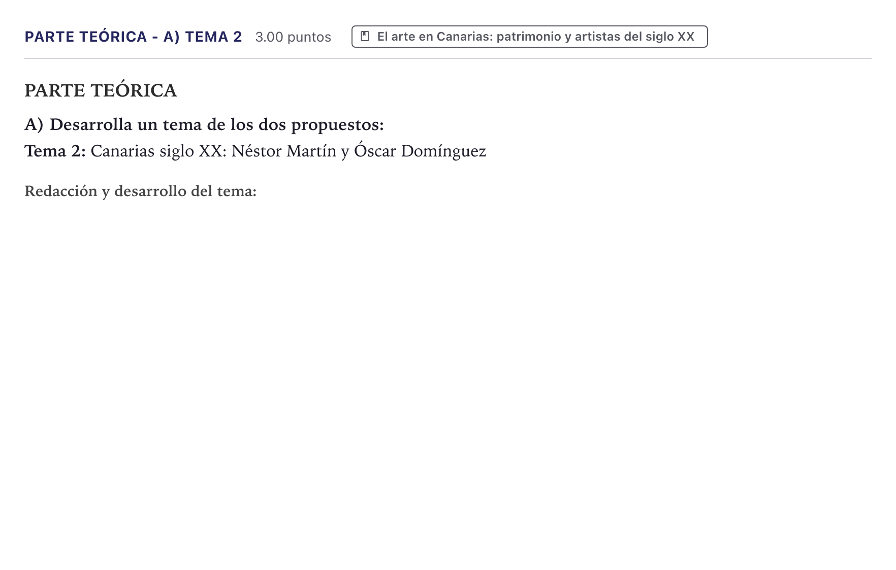 Enunciado: Ejercicio Parte Teórica - A) Tema 2 · Fundamentos Artísticos PAU Canarias Junio 2026