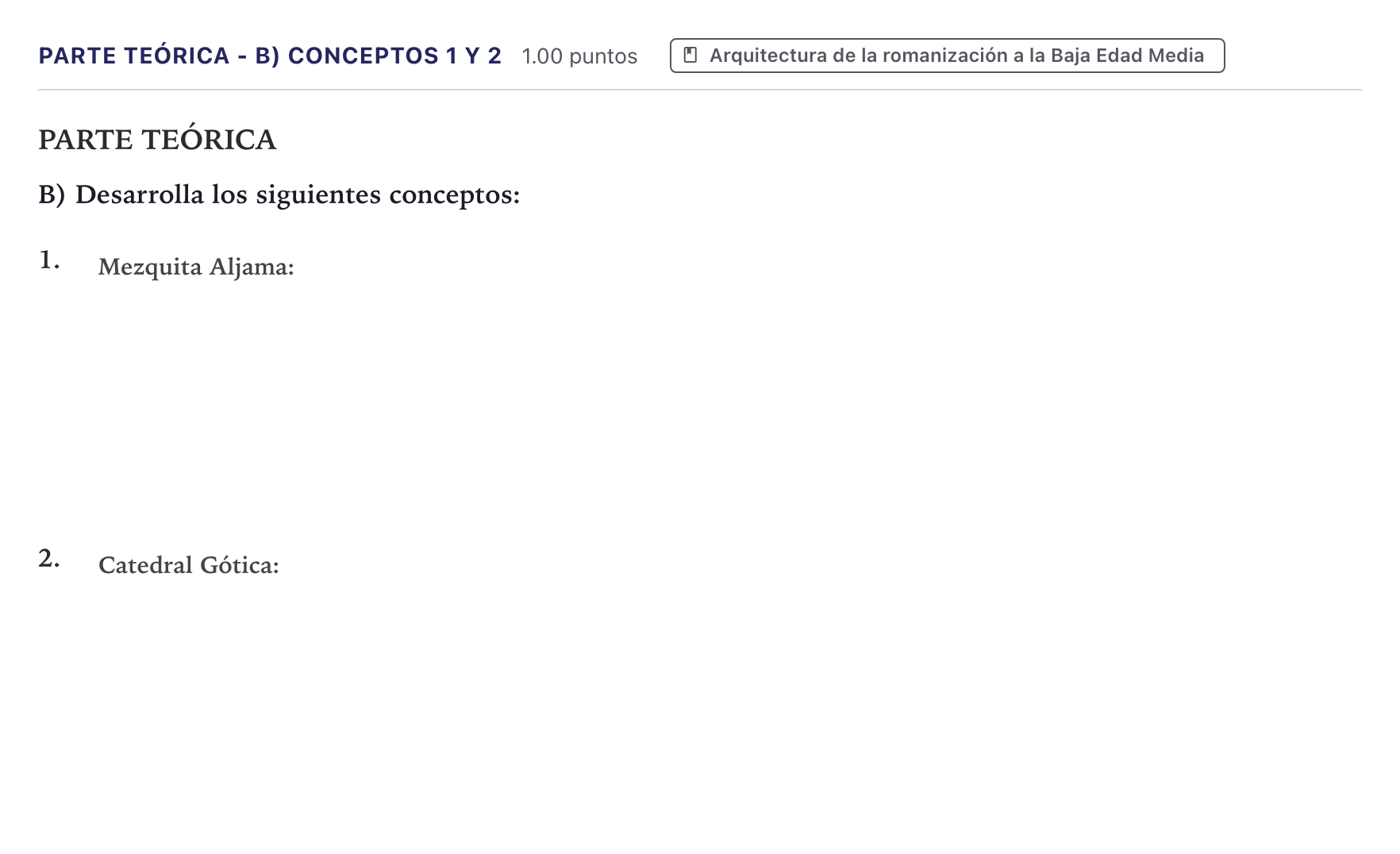 Enunciado: Ejercicio Parte Teórica - B) Conceptos 1 y 2 · Fundamentos Artísticos PAU Canarias Junio 2026