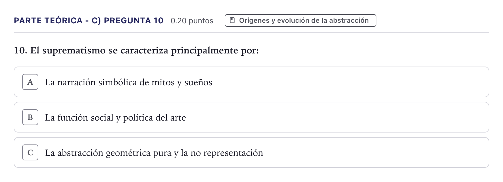 Enunciado: Ejercicio Parte Teórica - C) Pregunta 10 · Fundamentos Artísticos PAU Canarias Junio 2026