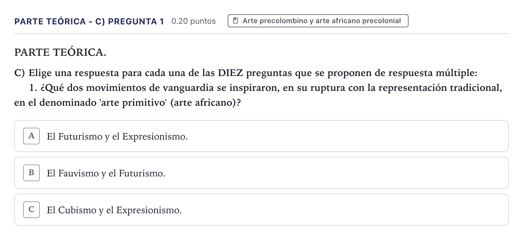 Enunciado: Ejercicio Parte Teórica - C) Pregunta 1 · Fundamentos Artísticos PAU Canarias Junio 2026