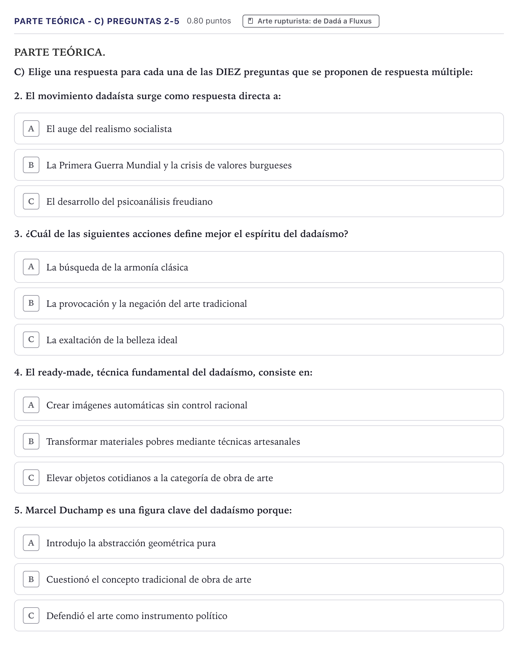 Enunciado: Ejercicio Parte Teórica - C) Preguntas 2-5 · Fundamentos Artísticos PAU Canarias Junio 2026