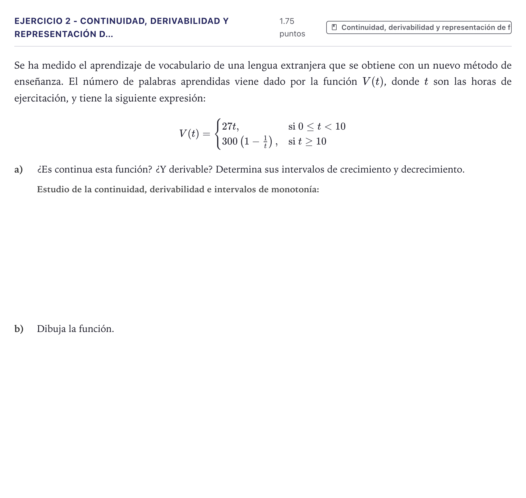 Enunciado: Ejercicio 2 - Continuidad, derivabilidad y representación d… · Matemáticas aplicadas a las Ciencias Sociales II PAU Canarias Junio 2026
