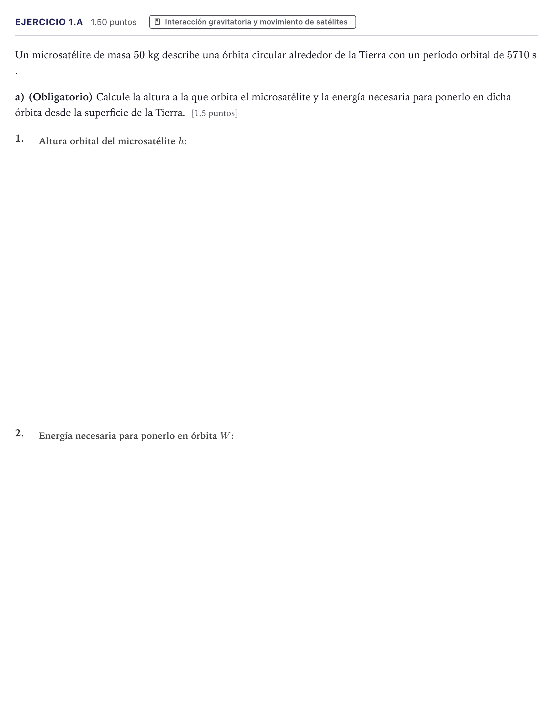 Enunciado: Ejercicio 1.a · Física PAU Canarias Junio 2026