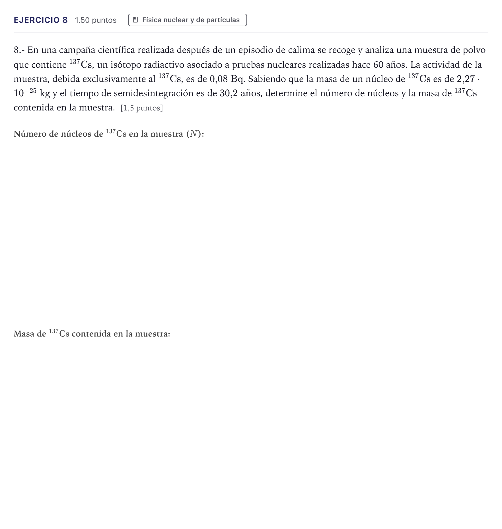Enunciado: Problema 8 · Física PAU Canarias Junio 2026
