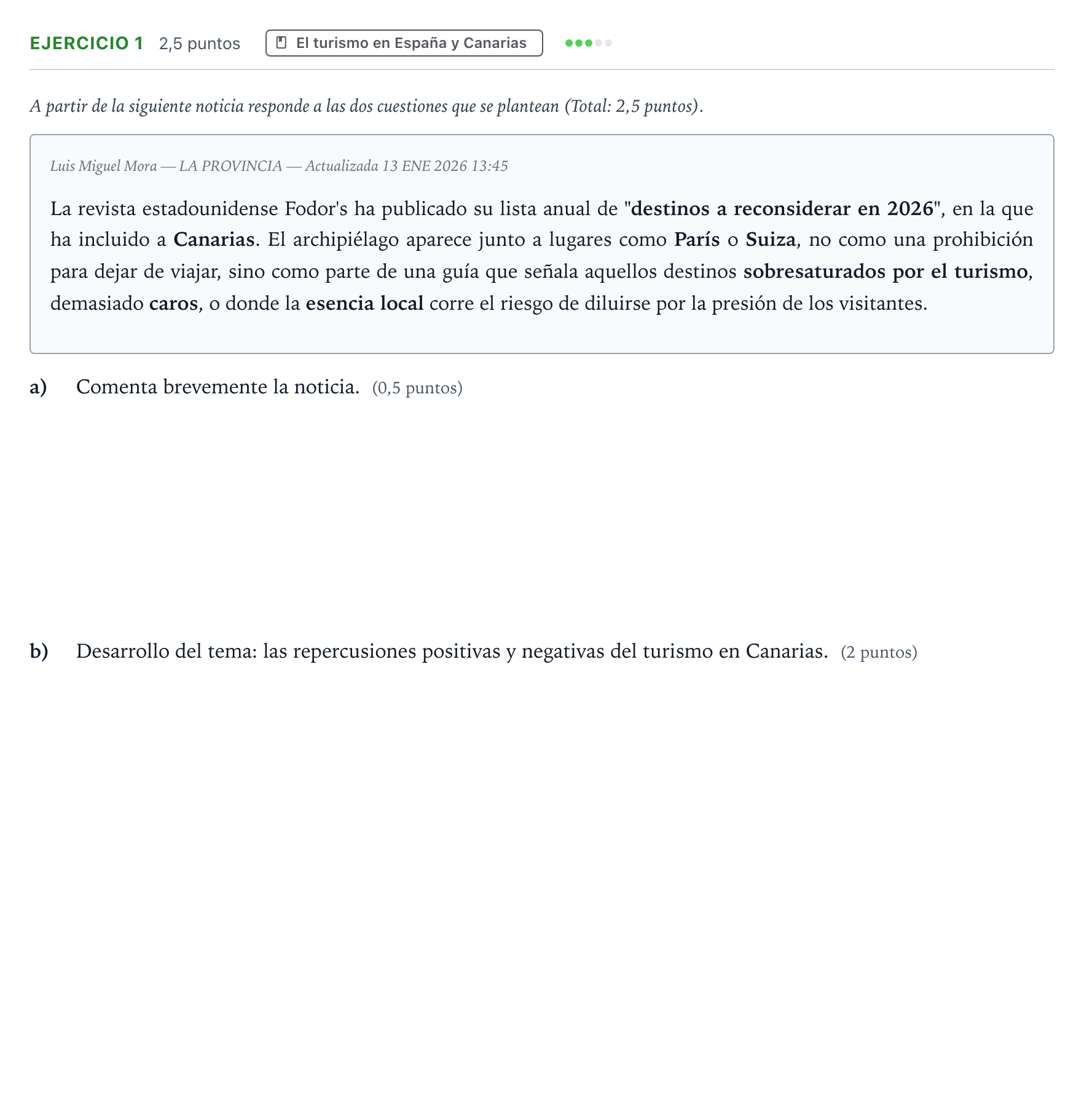 Enunciado: Problema 1 · Geografía PAU Canarias Junio 2026