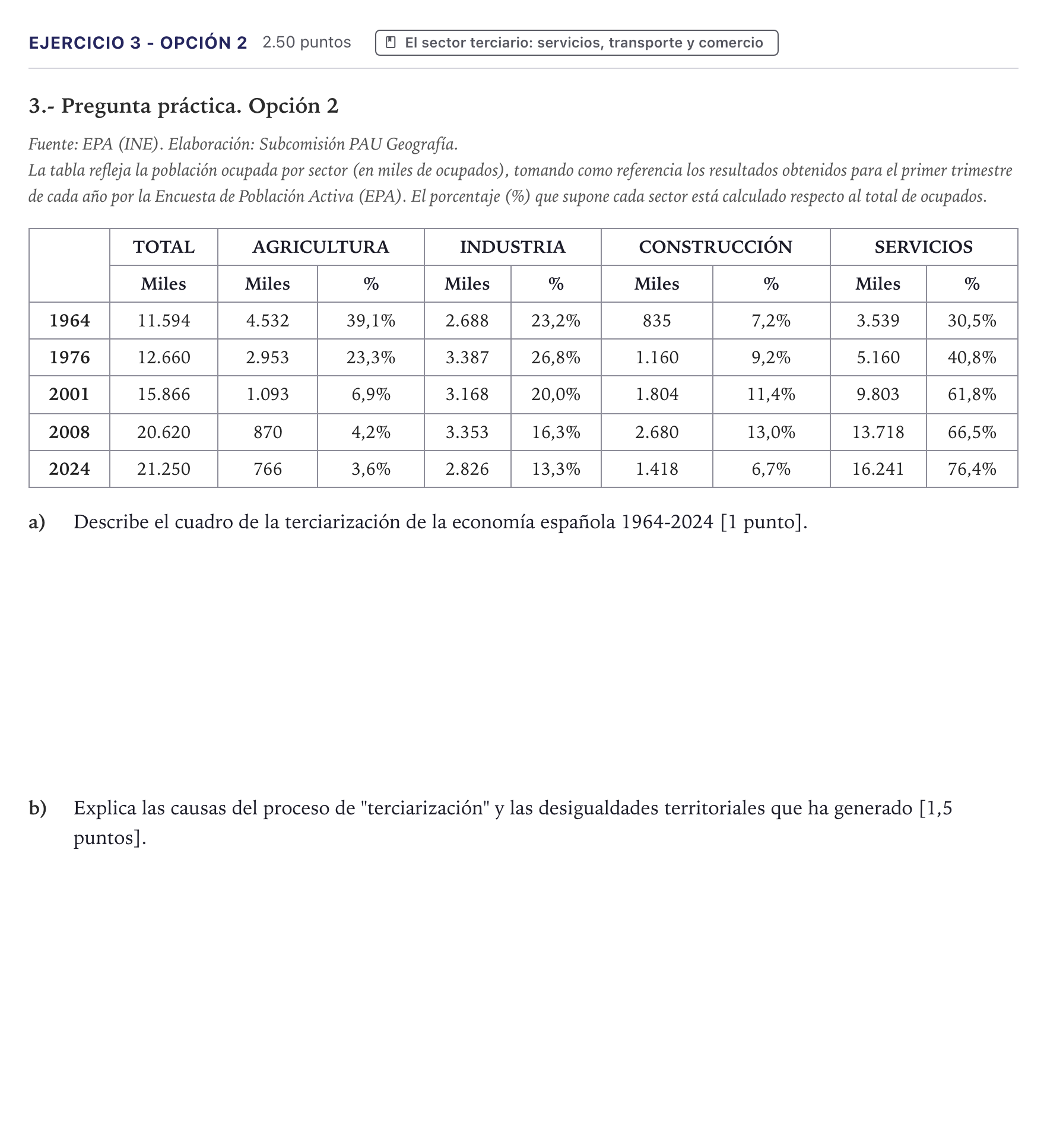 Enunciado: Ejercicio 3 - Opción 2 · Geografía PAU Canarias Junio 2026