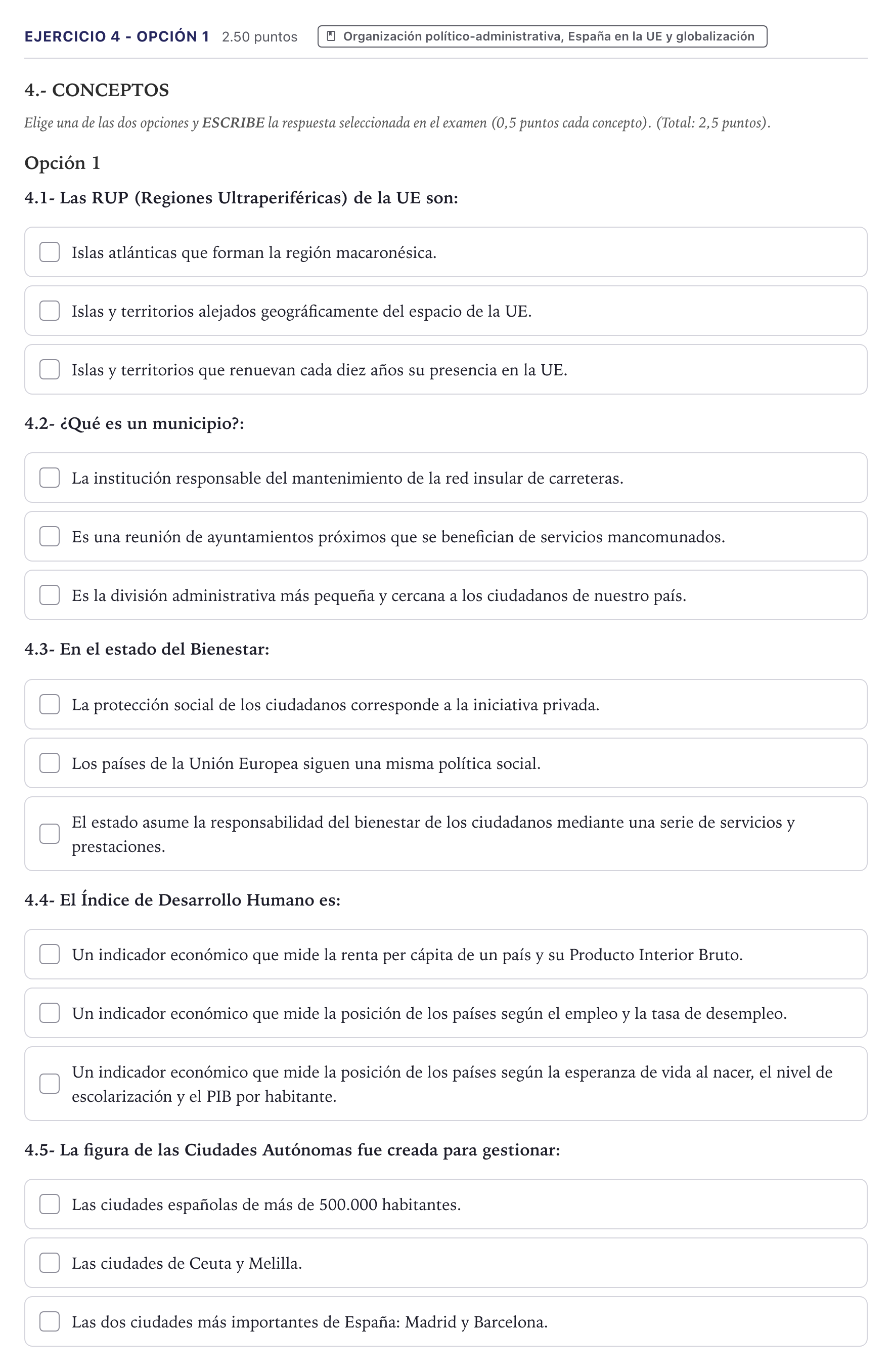 Enunciado: Ejercicio 4 - Opción 1 · Geografía PAU Canarias Junio 2026