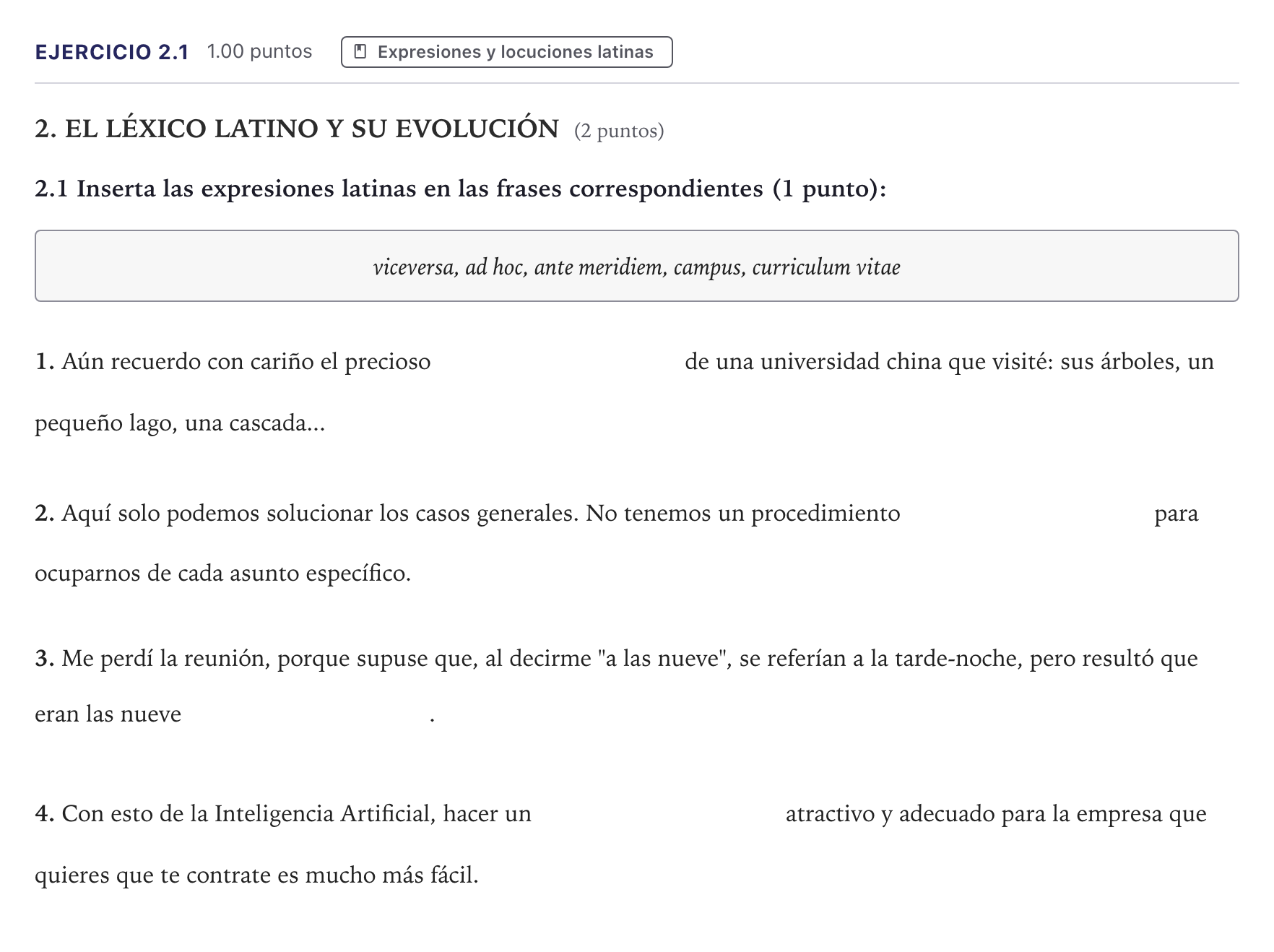 Enunciado: Ejercicio 2.1 · Latín II PAU Canarias Junio 2026