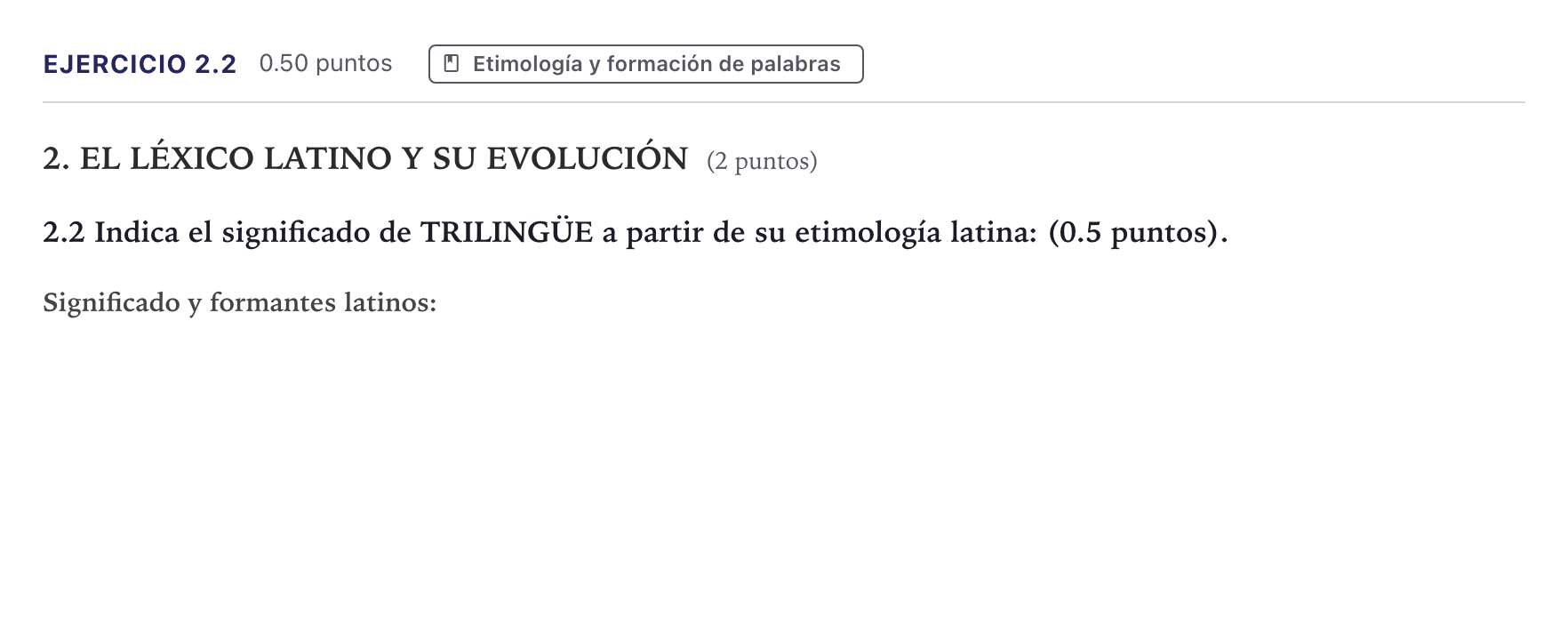 Enunciado: Ejercicio 2.2 · Latín II PAU Canarias Junio 2026
