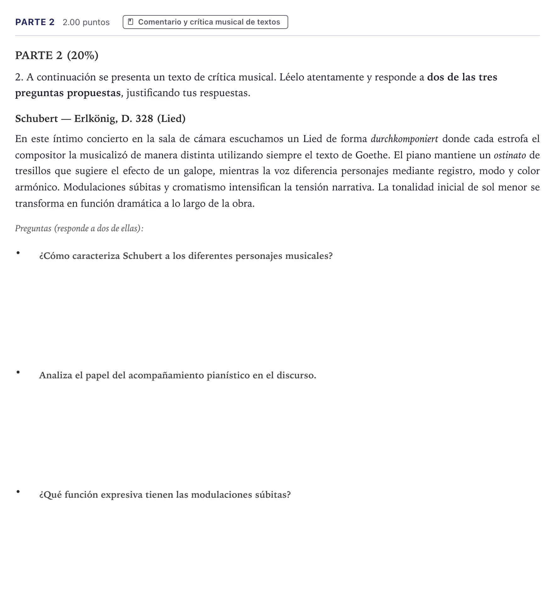 Enunciado: Ejercicio Parte 2 · Análisis Musical II PAU Canarias Junio 2026