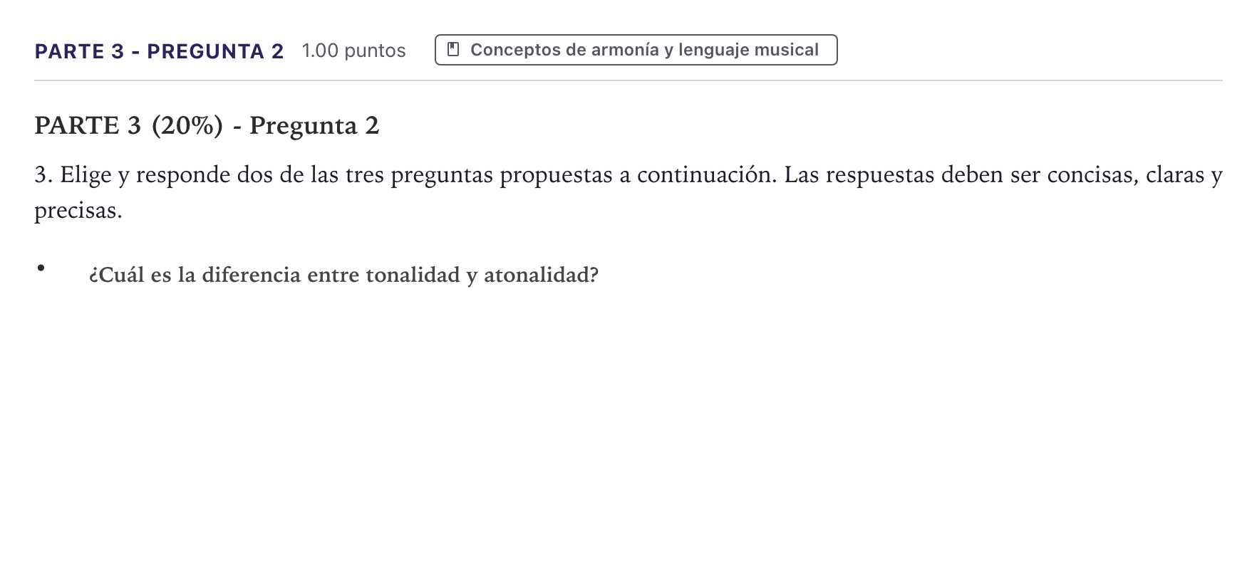 Enunciado: Ejercicio Parte 3 - Pregunta 2 · Análisis Musical II PAU Canarias Junio 2026