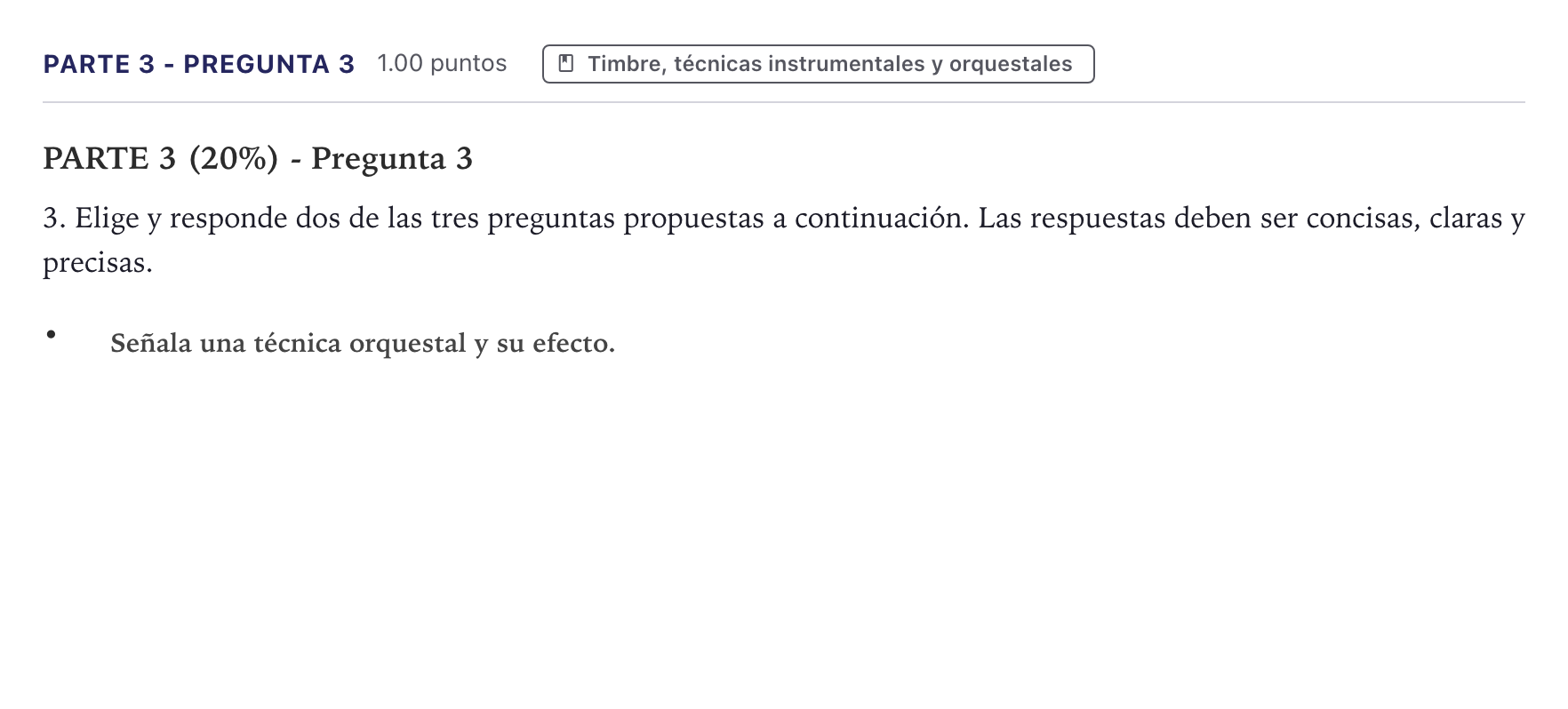 Enunciado: Ejercicio Parte 3 - Pregunta 3 · Análisis Musical II PAU Canarias Junio 2026