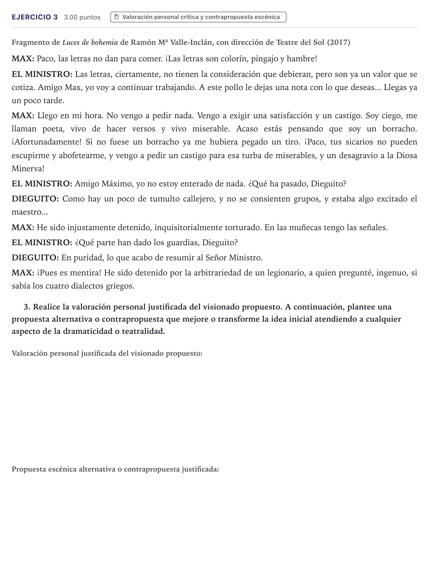 Enunciado: Problema 3 · Artes Escénicas PAU Canarias Junio 2026