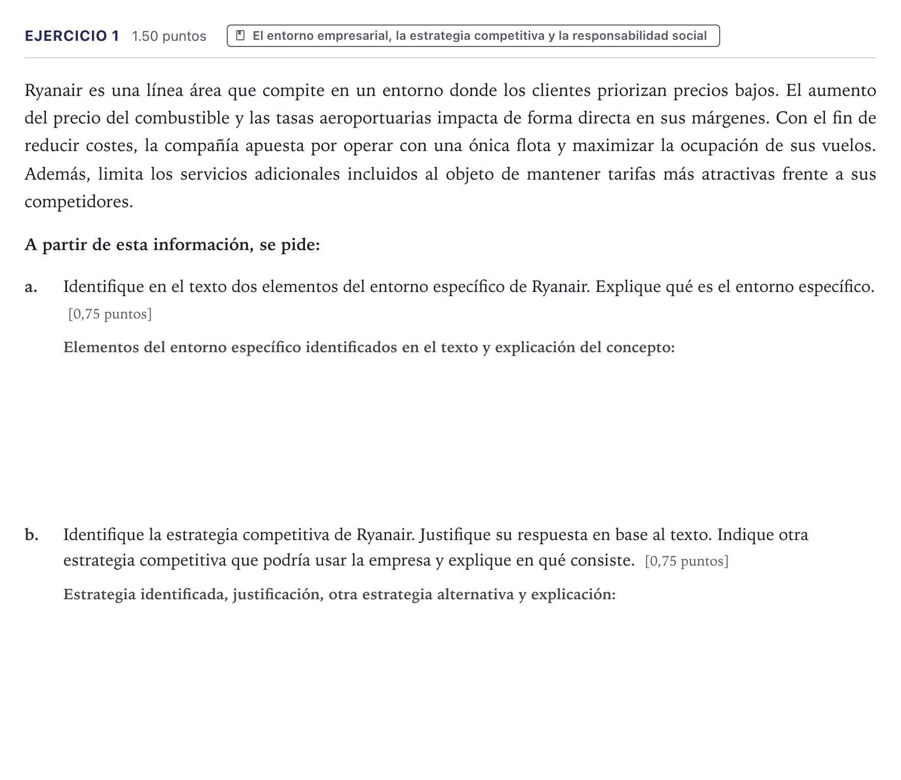 Enunciado: Problema 1 · Economía de la Empresa PAU Canarias Junio 2026