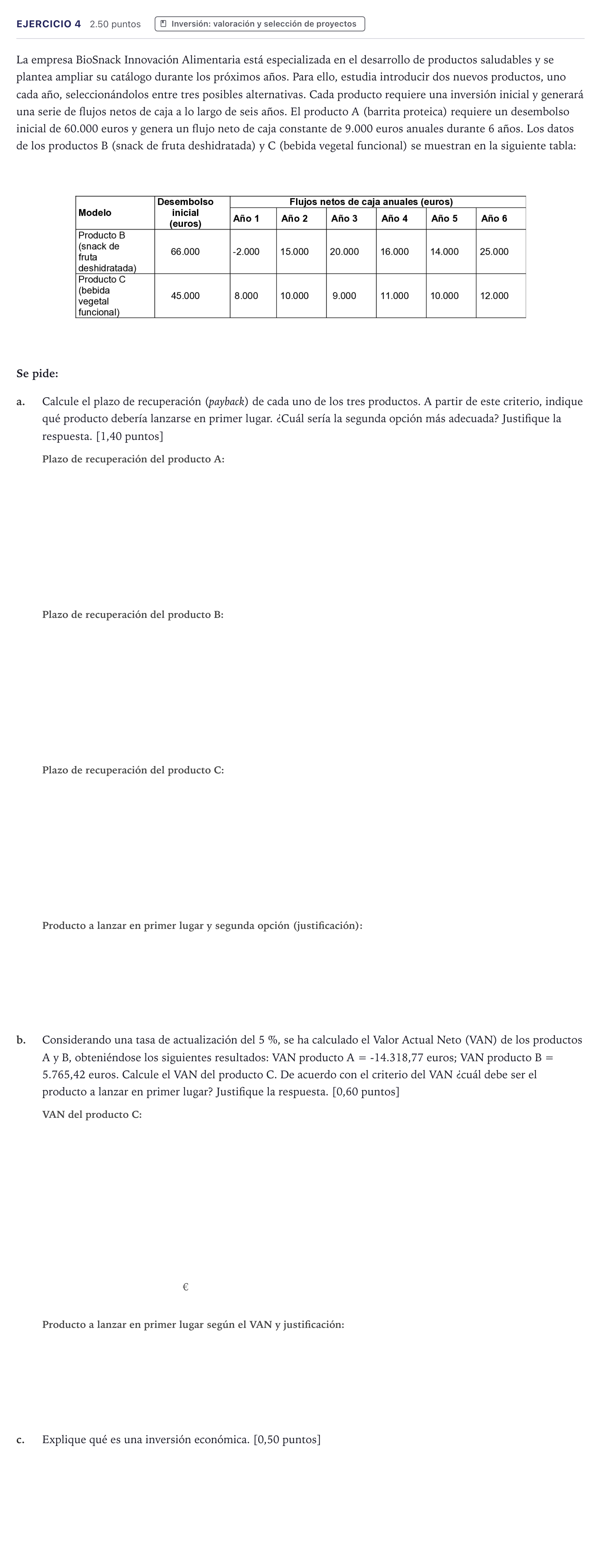 Enunciado: Problema 4 · Economía de la Empresa PAU Canarias Junio 2026
