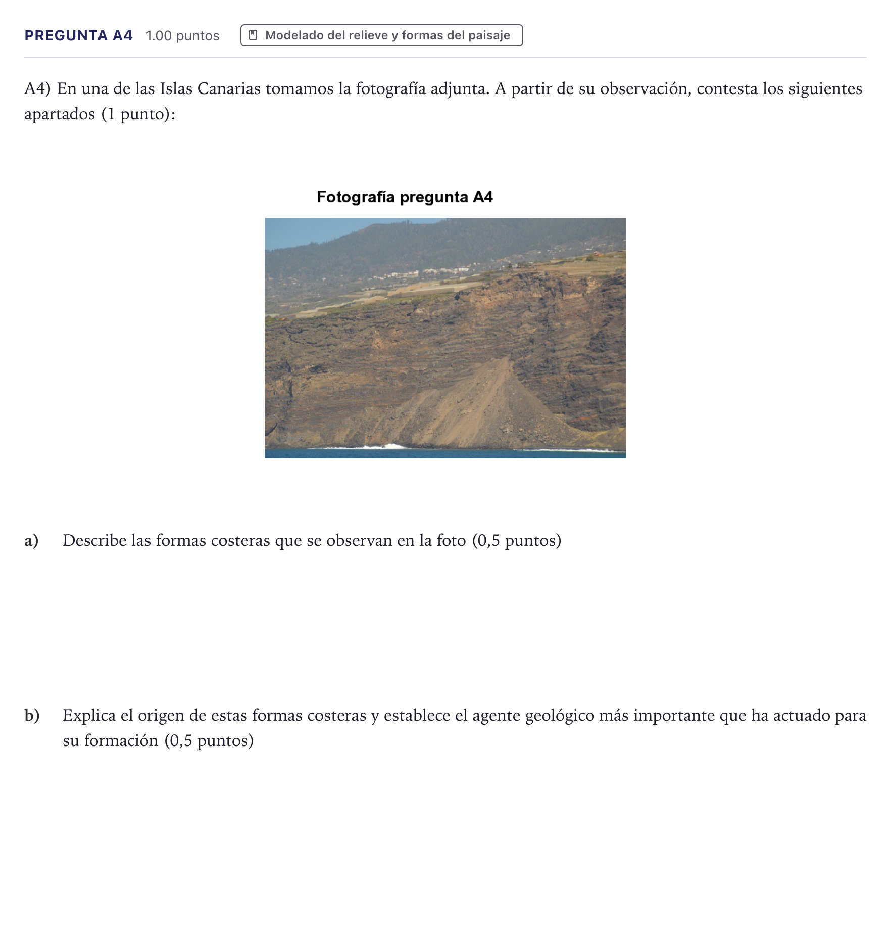 Enunciado: Pregunta A4 · Geología PAU Canarias Junio (Ciencias) 2026