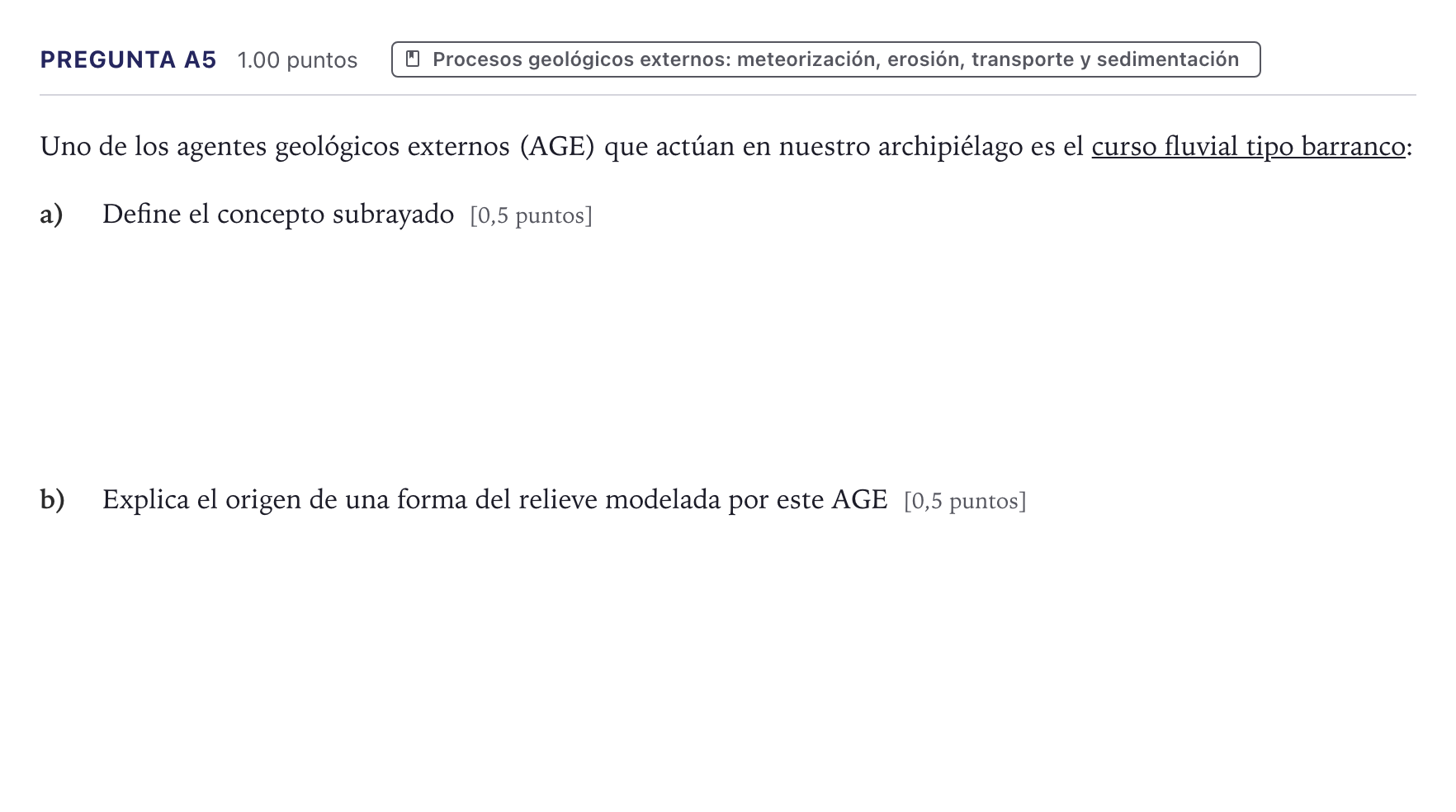 Enunciado: Pregunta A5 · Geología PAU Canarias Junio (Ciencias) 2026