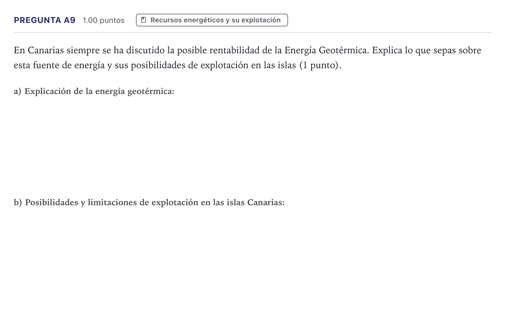 Enunciado: Pregunta A9 · Geología PAU Canarias Junio (Ciencias) 2026