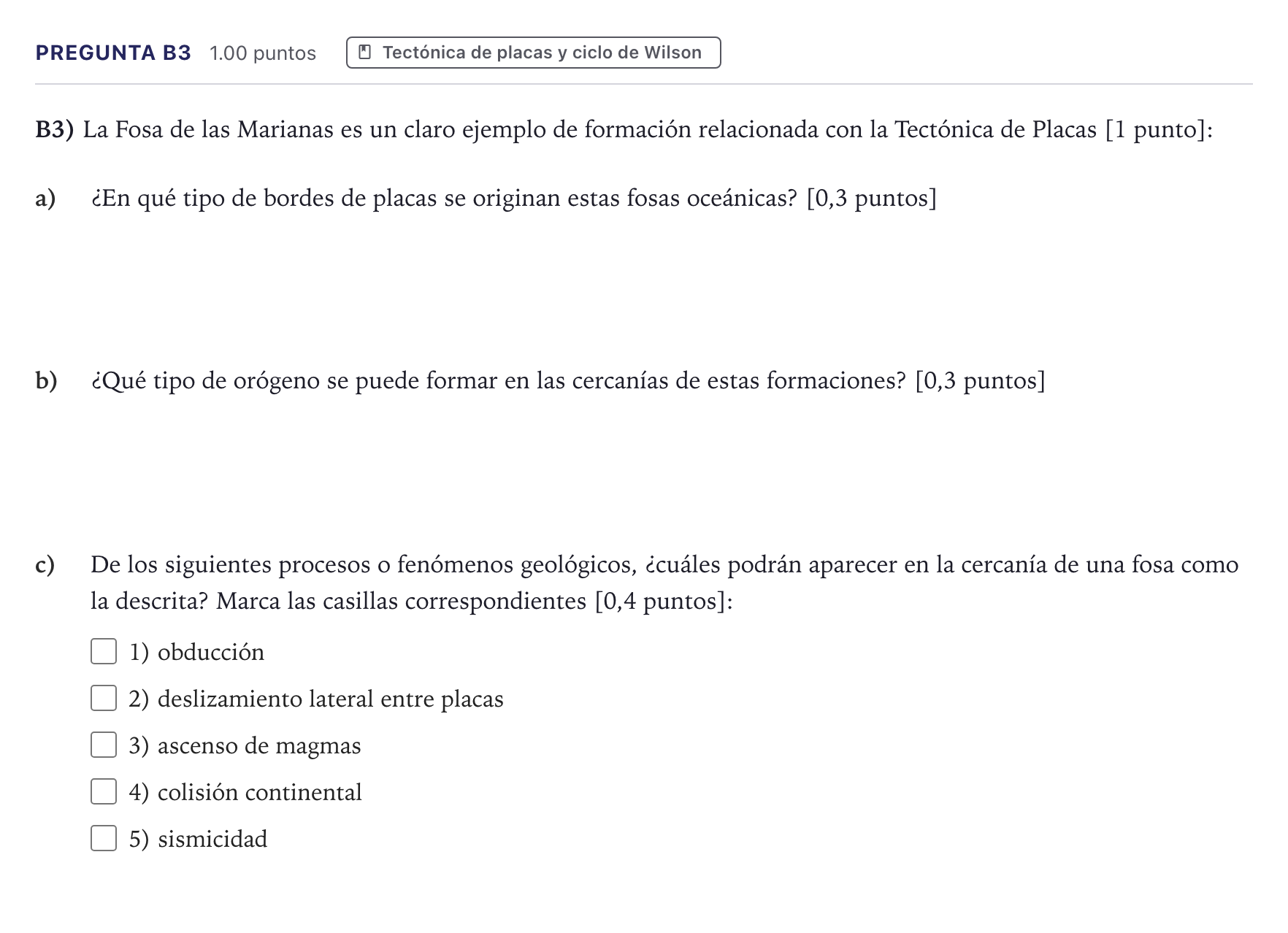 Enunciado: Pregunta B3 · Geología PAU Canarias Junio (Ciencias) 2026