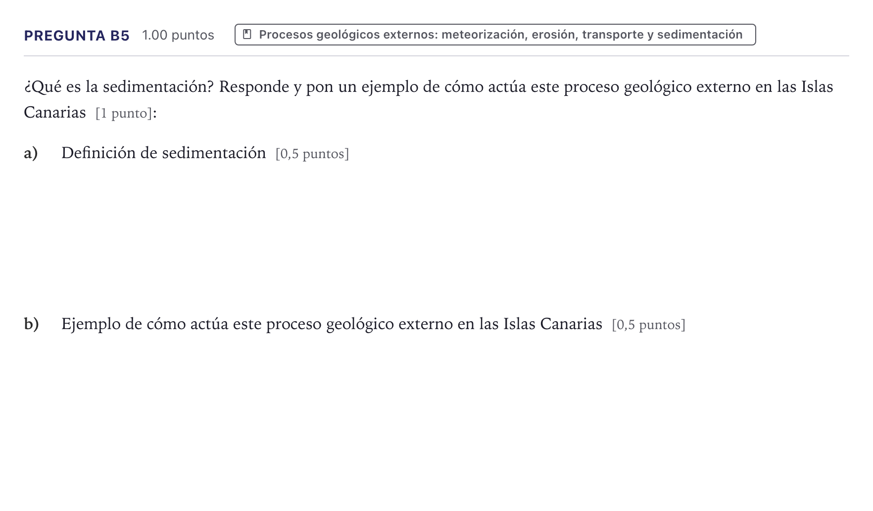 Enunciado: Pregunta B5 · Geología PAU Canarias Junio (Ciencias) 2026