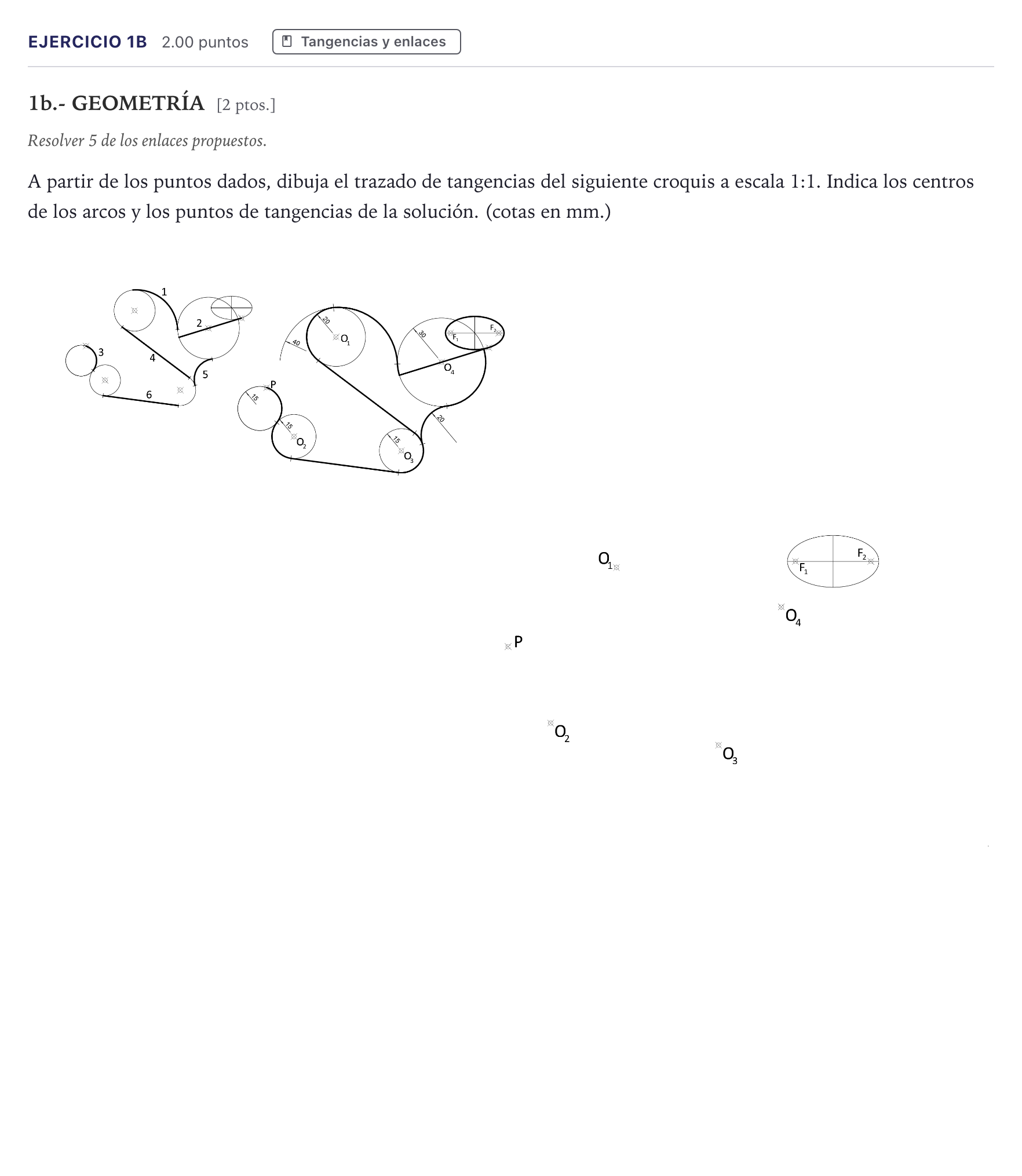 Enunciado: Ejercicio 1b · Dibujo técnico II PAU Canarias Junio 2026