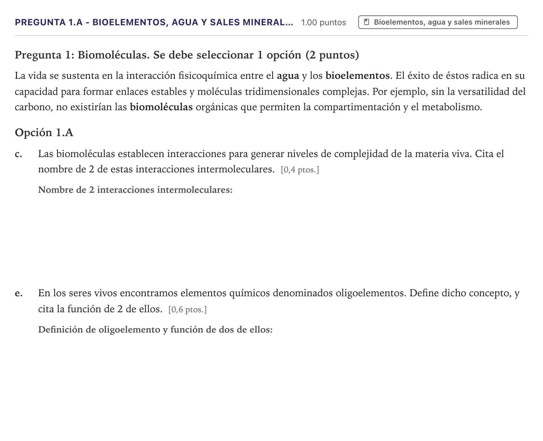 Enunciado: Pregunta 1.A - Bioelementos, agua y sales mineral… · Biología PAU Canarias Junio 2026