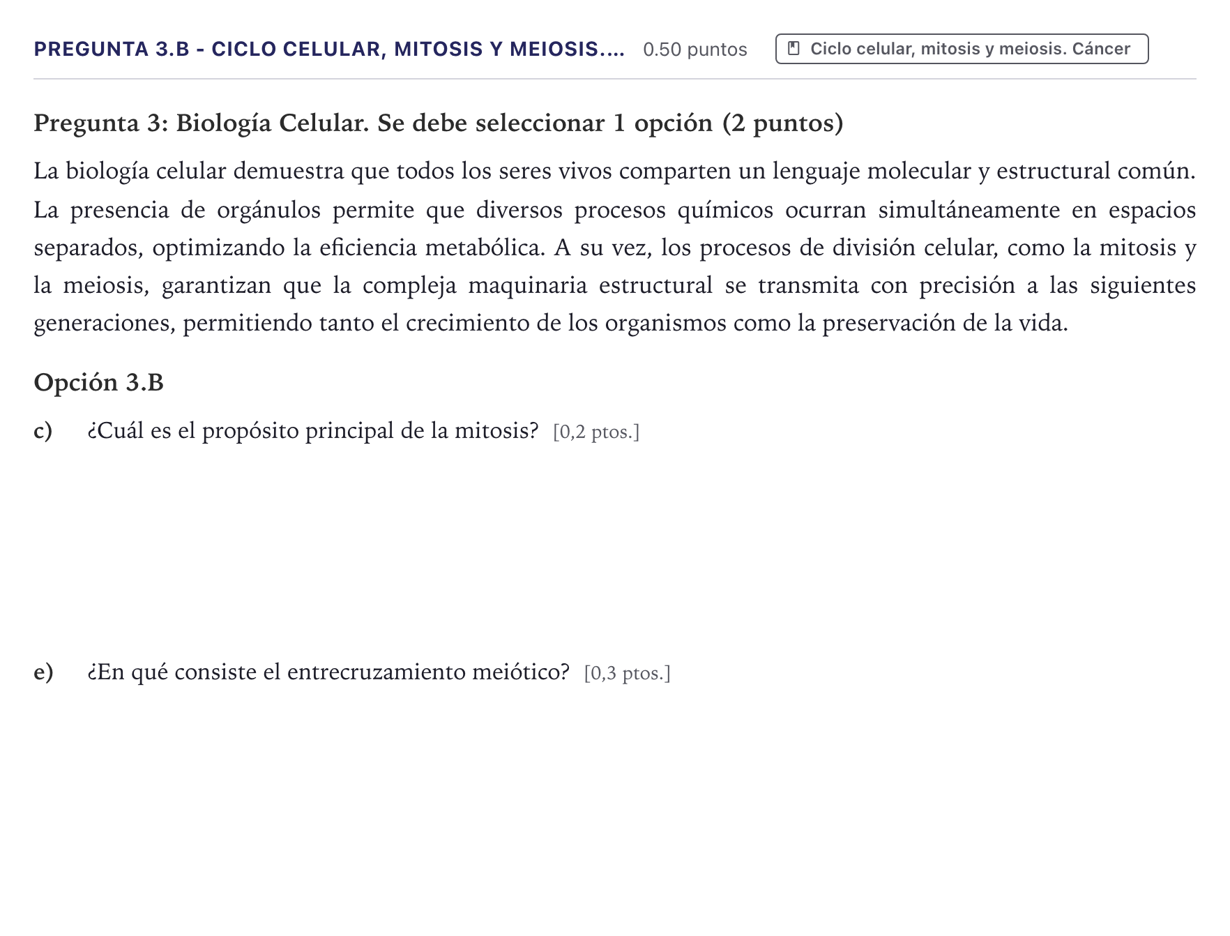 Enunciado: Pregunta 3.B - Ciclo celular, mitosis y meiosis.… · Biología PAU Canarias Junio 2026