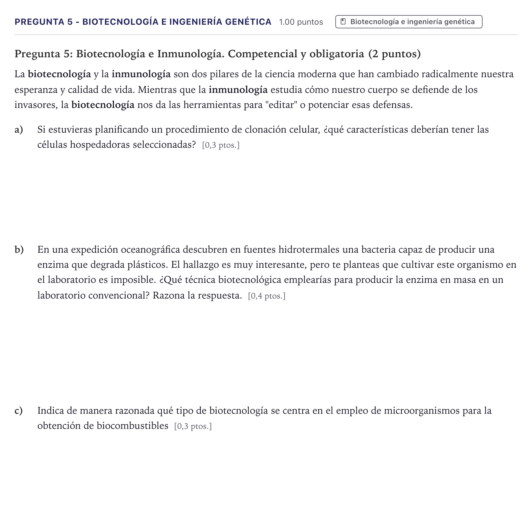 Enunciado: Pregunta 5 - Biotecnología e ingeniería genética · Biología PAU Canarias Junio 2026