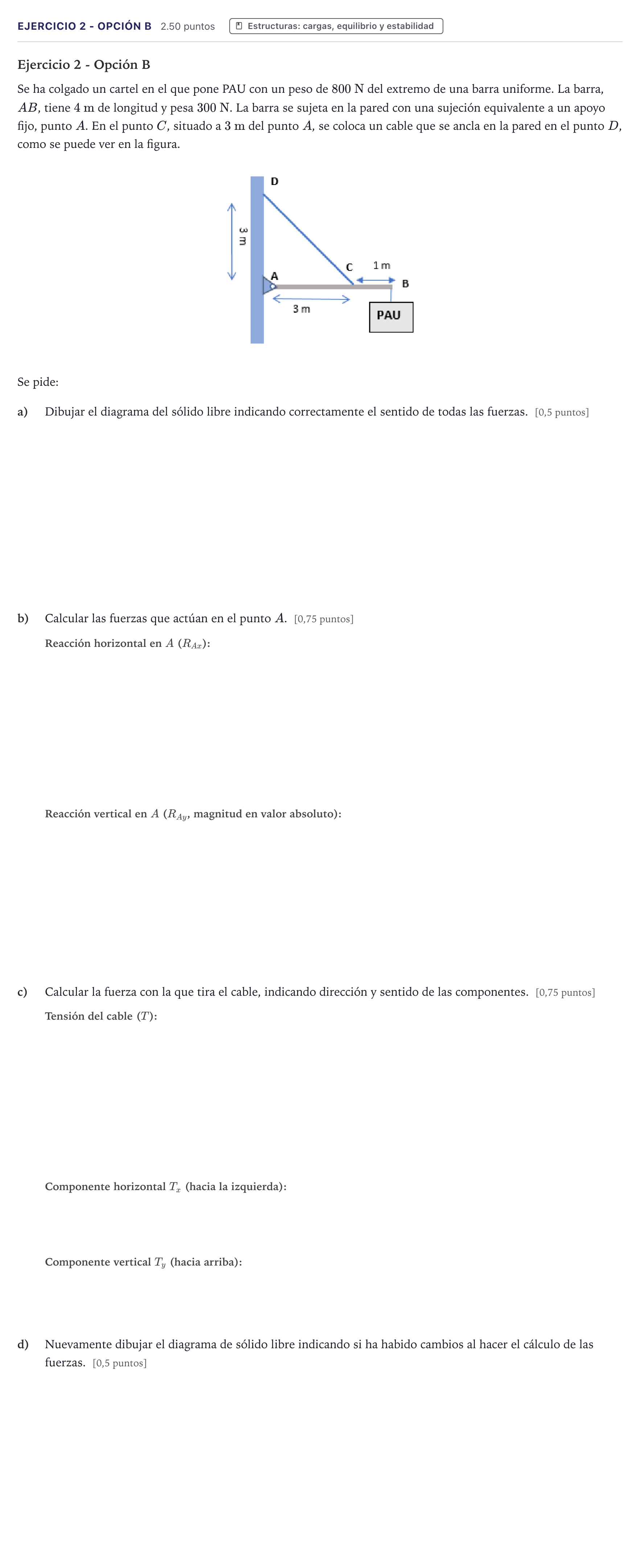 Enunciado: Ejercicio 2 - Opción B · Tecnología e Ingeniería II PAU Canarias Junio 2026